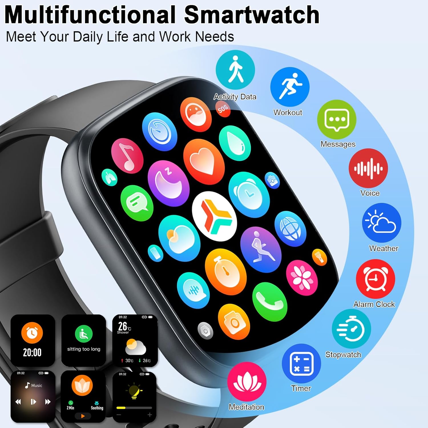 Thumbnail 6 de Poounur T80 Smart Watch with Bluetooth Calling, 1.95" HD Display and 110+ Sport Modes (IP68, Black)