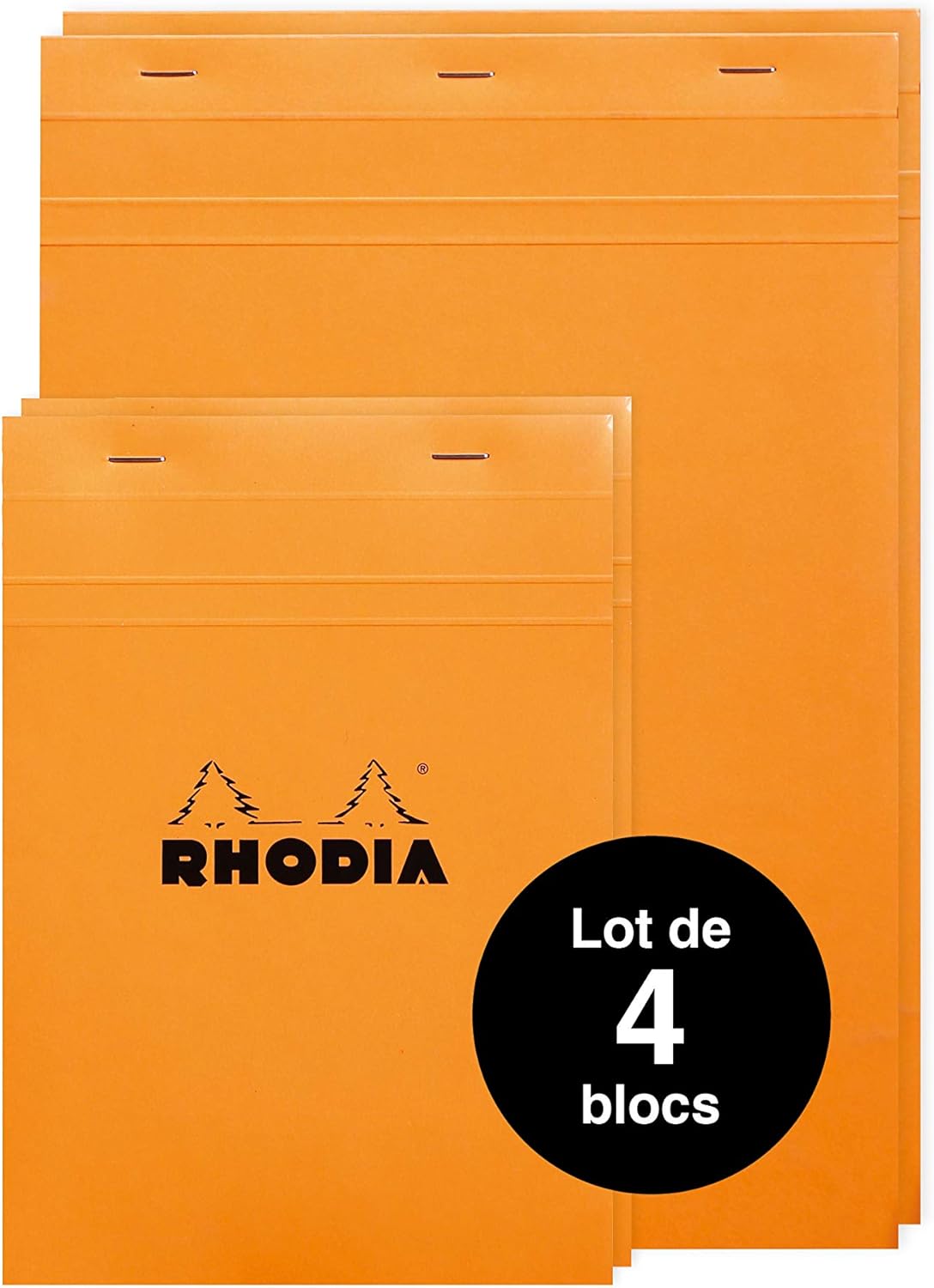 Detalle de RHODIA 16800Amzc Lot de 4 Bloc-Notes Agrafés Orange – 2 formats, papier Clairfontaine 80 g/m²