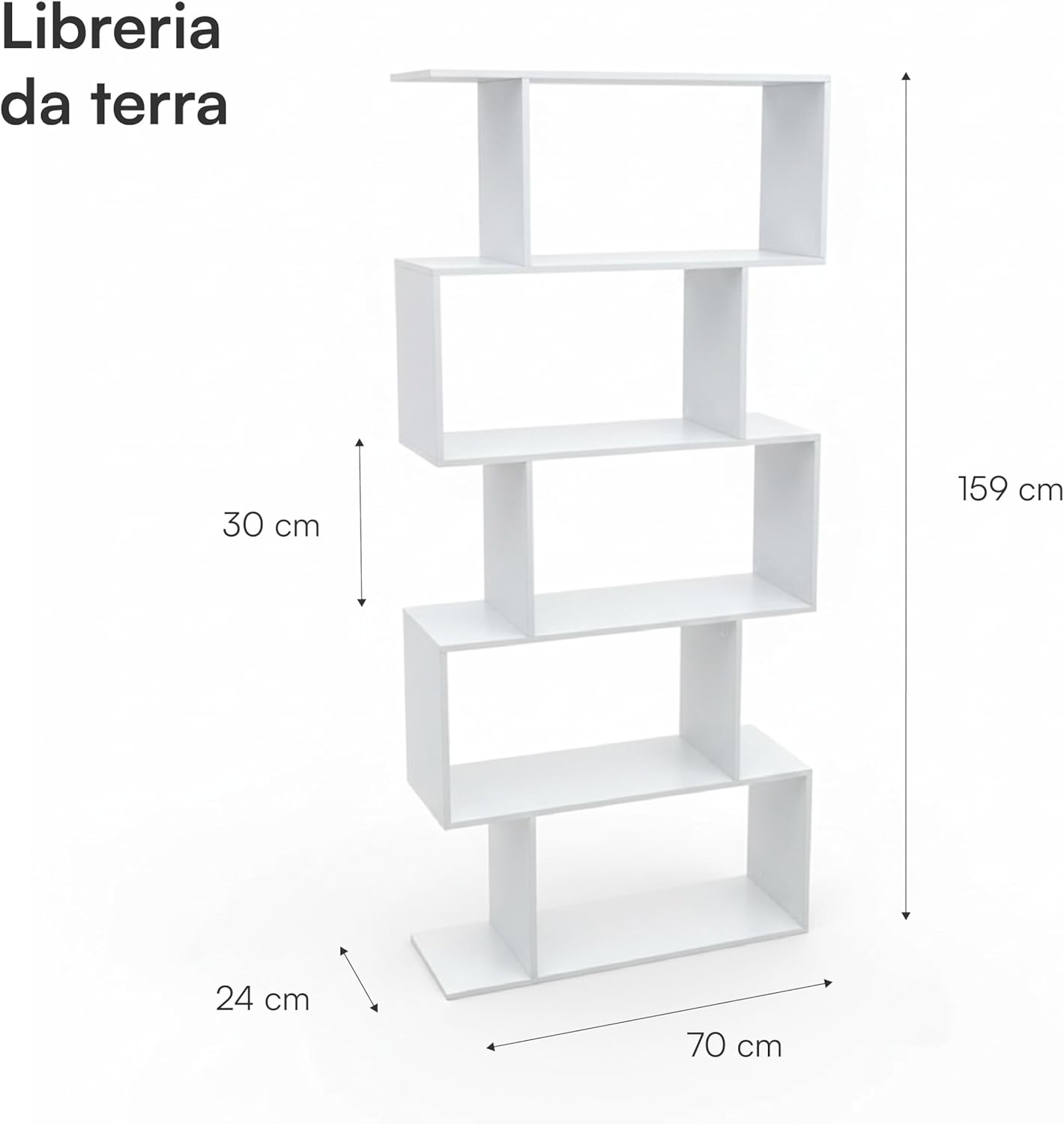 Thumbnail 2 de Baroni Home Libreria verticale in zig zag 24x70x159 cm con 5 ripiani bianco