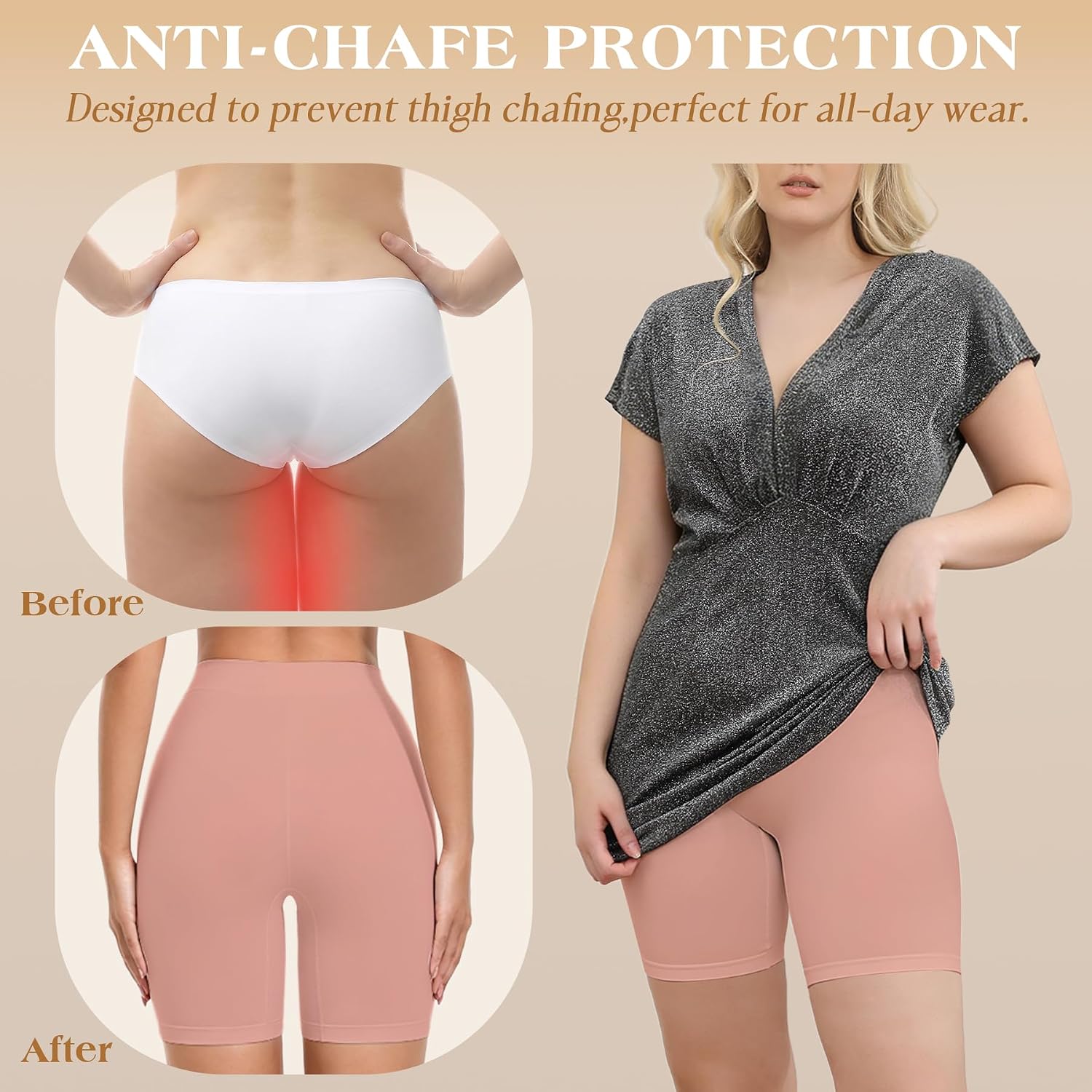 Detalle de Reamphy 3-Pack Slip Shorts for Women (Under Dress, Yoga & Workout Biker Shorts)