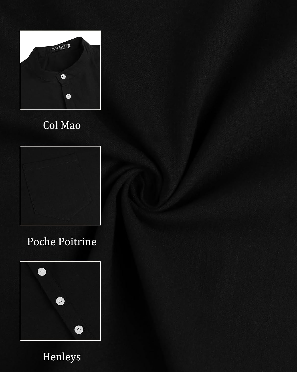 Detalle 2 de Chemise en lin homme YAOBAOLE à col Henley, manches longues – style décontracté d’été