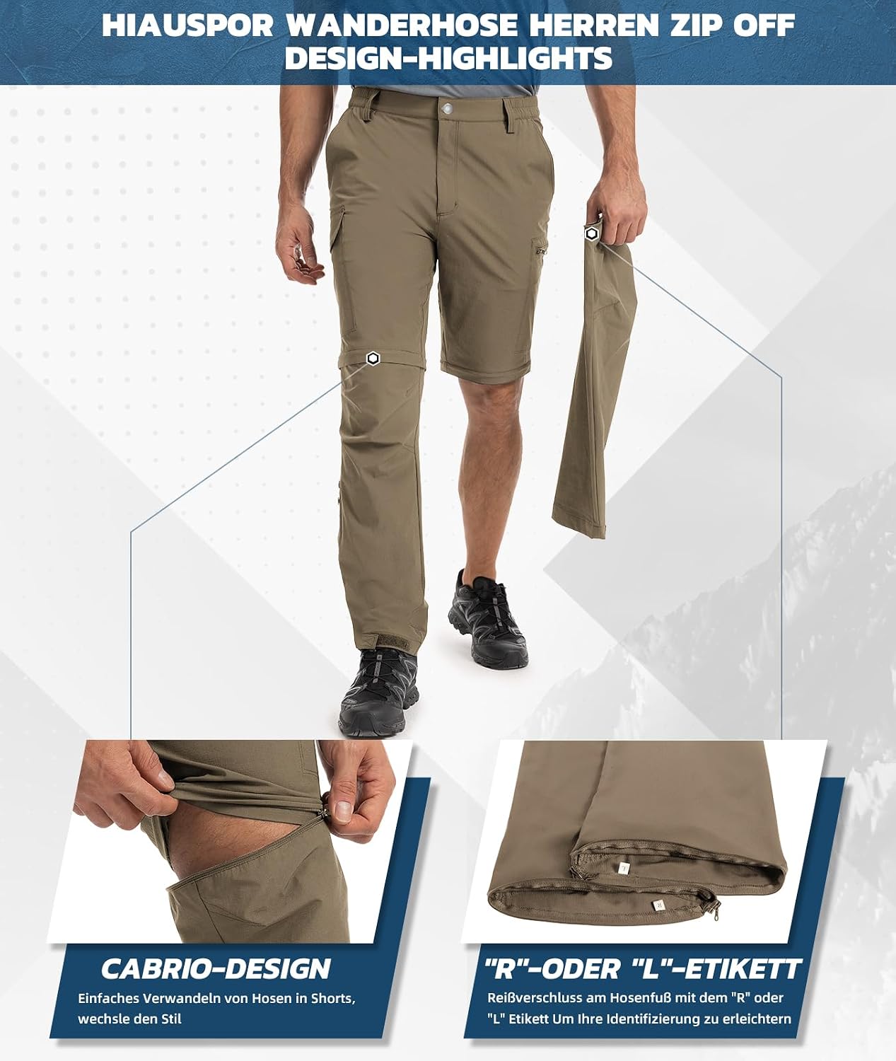 Detalle 2 de Hiauspor Wanderhose Zip-Off Herren, 5 Taschen