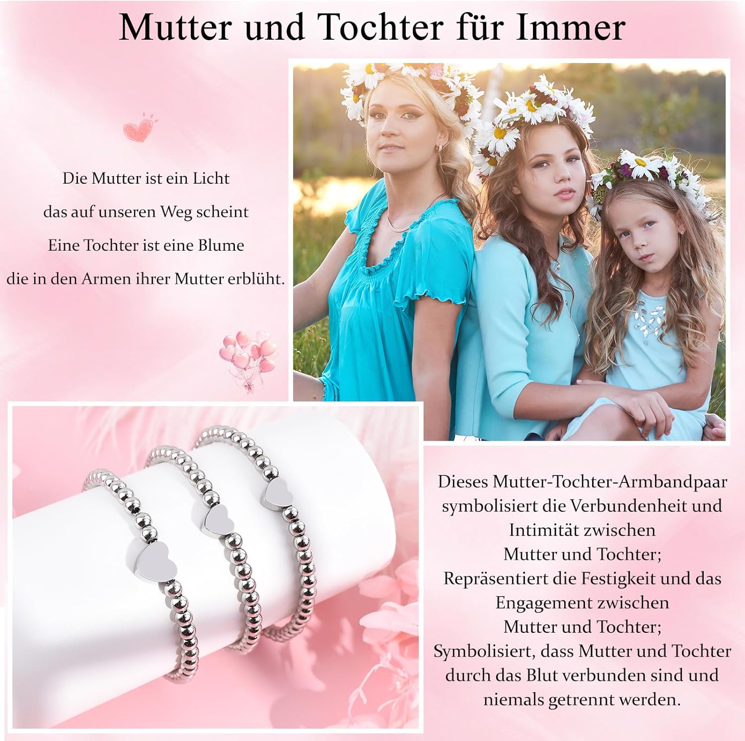 Thumbnail 2 de SUNSH 2–3 Stück Mutter & Tochter Armband-Set für Schule, Muttertag und Geburtstag