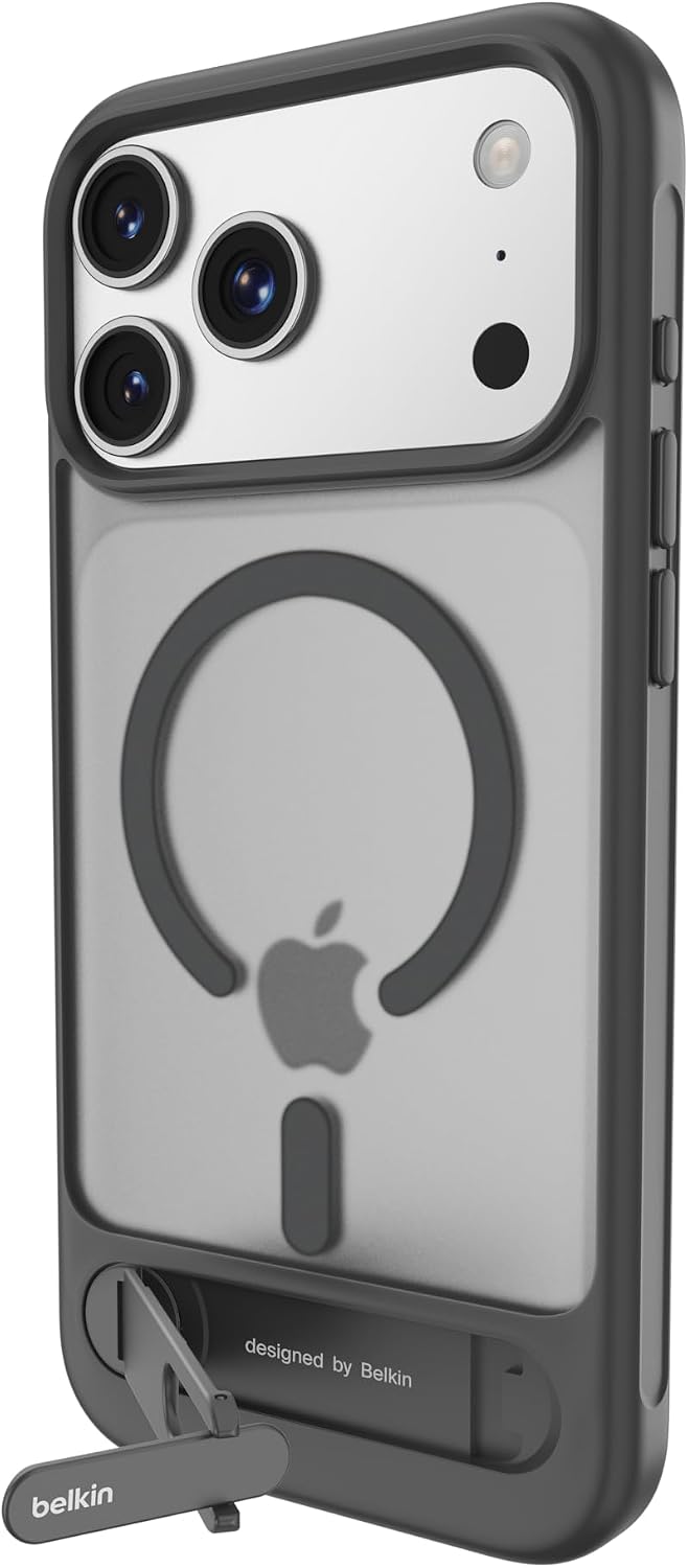Detalle de Belkin SHEERFORCE™ MSA043qcBK iPhone 17 Pro Maxケース MagSafe・Qi2対応、360°回転スタンド付き