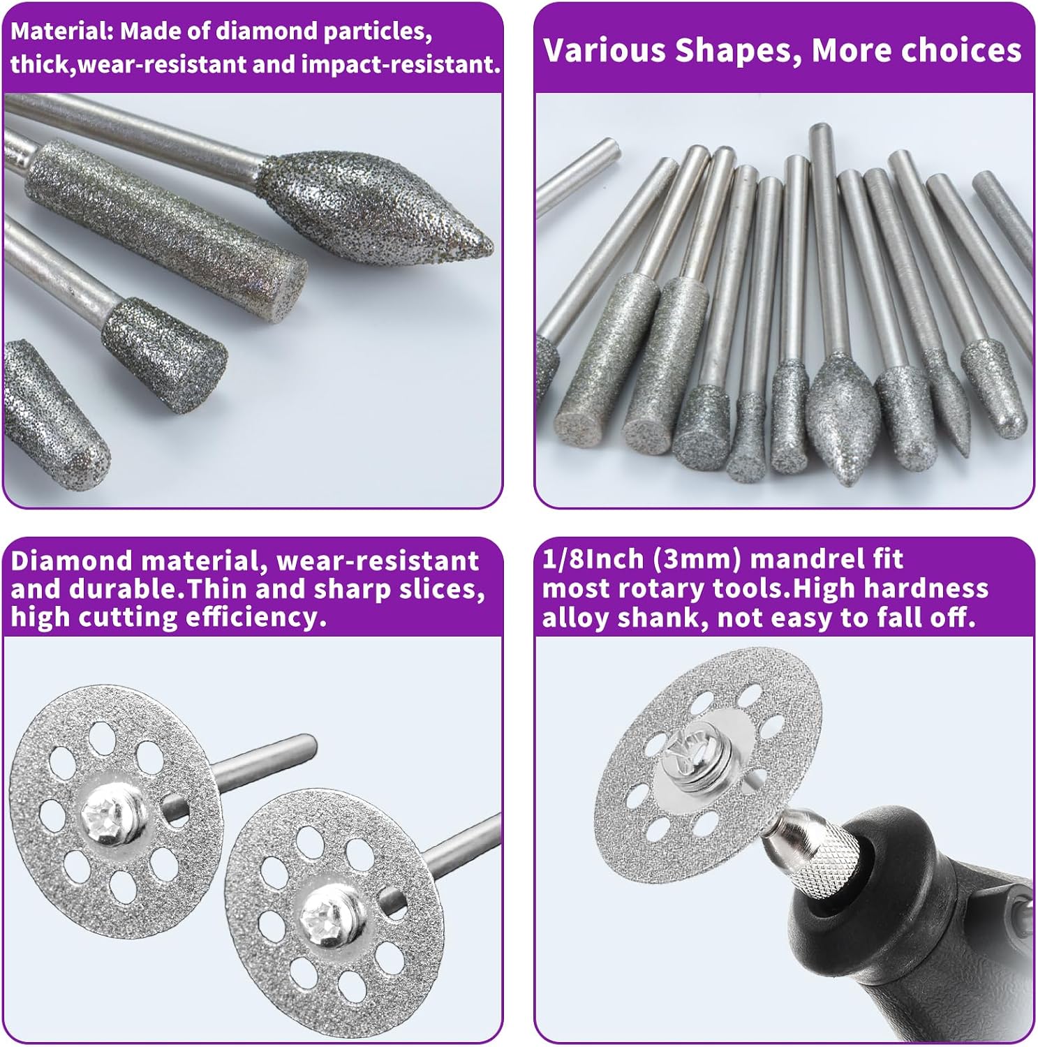 Detalle 2 de YURINWOO 32-delige diamantfreesset voor Dremel-4, met 3 mm schacht