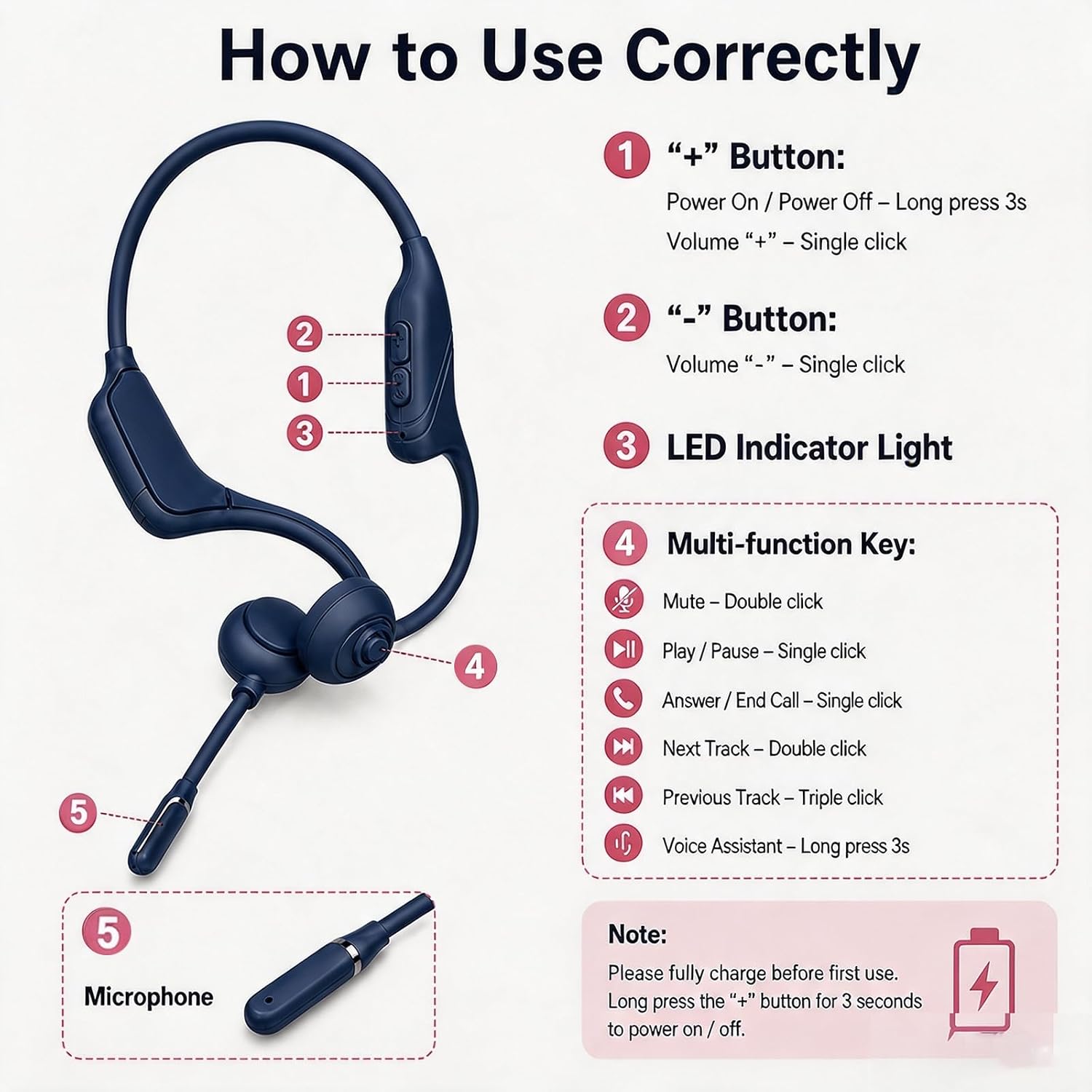 Detalle 2 de Hostena DG10 Open-Ear Bone Conduction Headset with Noise-Canceling Mic