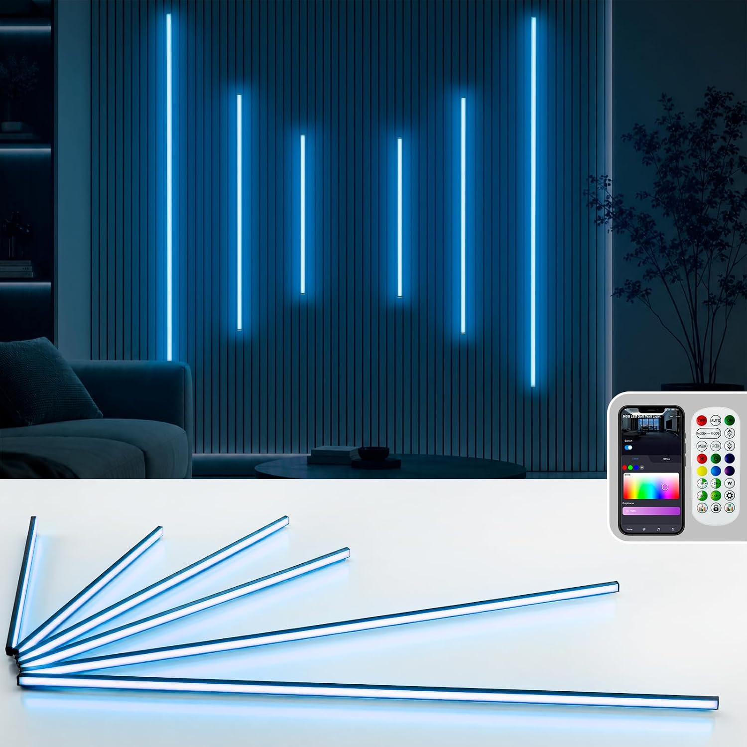 Detalle de INCARLED INCAR-Wall-6pcs-RGB LED Wall Lights, 6-Piece Dimmable RGB Set