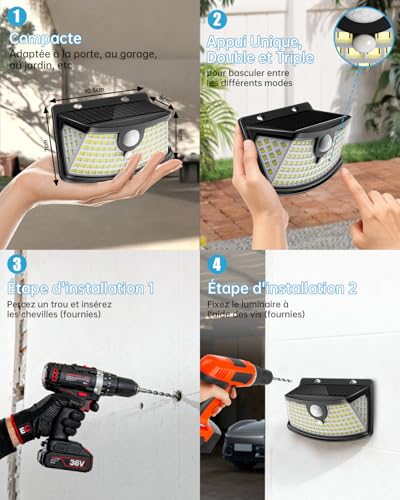 Detalle de Aootek Lampe Solaire Extérieur Jardin Murale – Lot de 4, 120 LEDs, IP65
