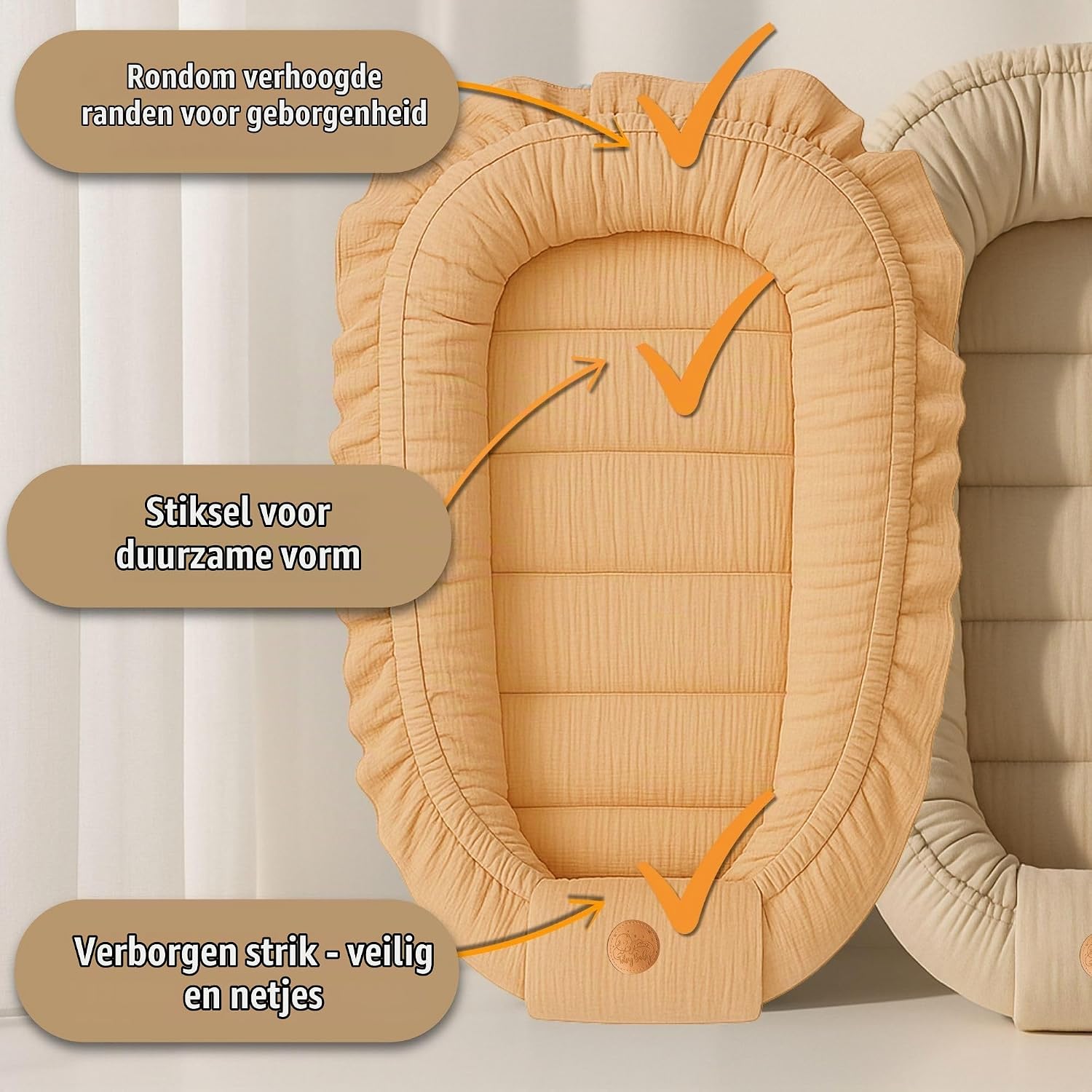 Detalle 1 de Totsy Baby babynest van mousseline 90 x 50 cm met draaggreep