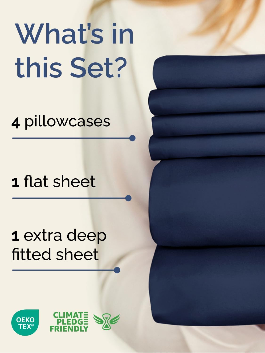 Detalle 2 de CGK Unlimited 21InchQueenNavyBlue Extra-Deep Queen Sheet Set, Navy Blue
