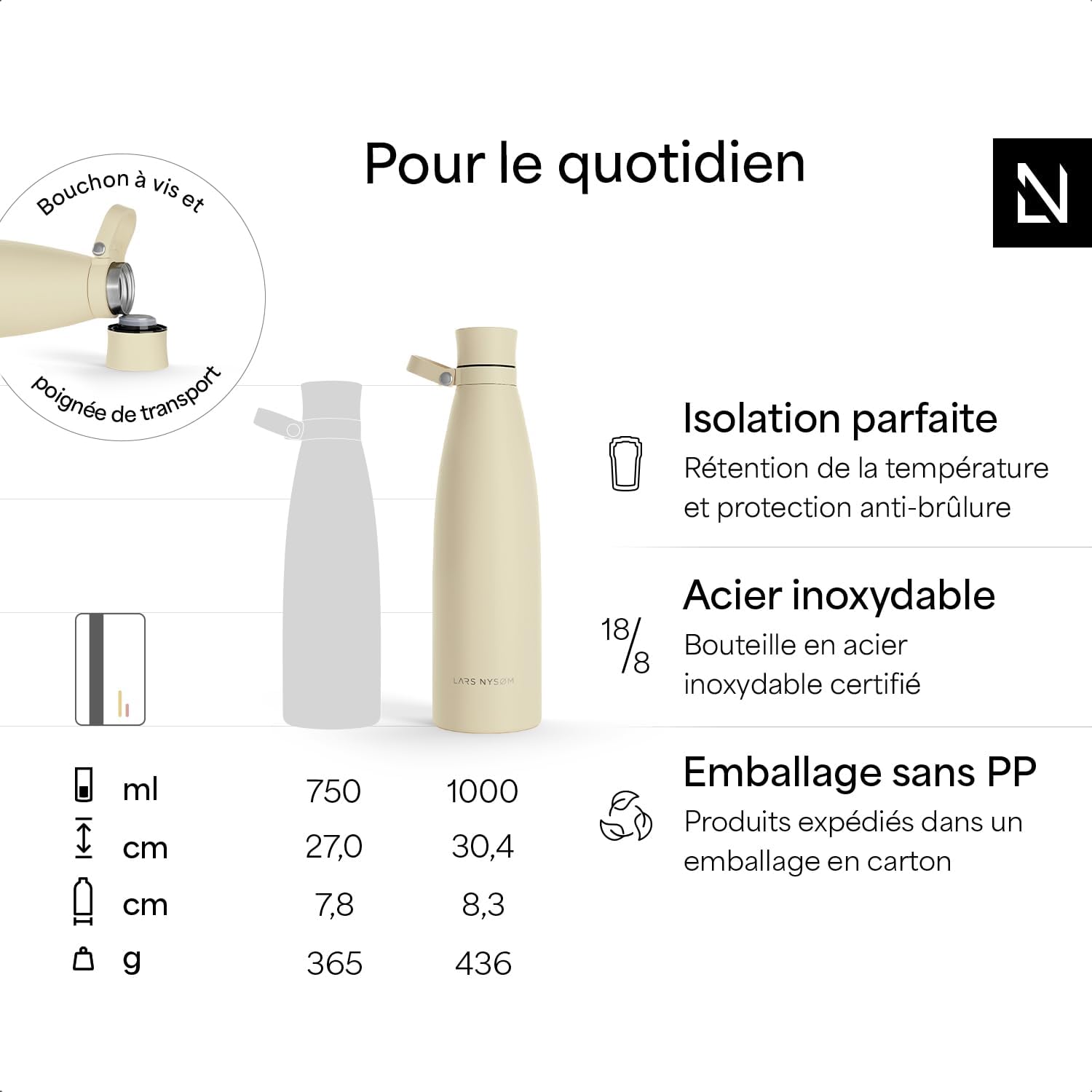 Detalle 2 de LARS NYSØM Nåde EL-H-L-NUDE thermosfles 1.000 ml in roestvrij staal