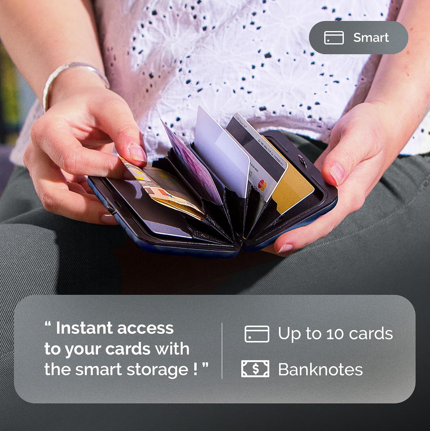 Thumbnail 3 de ÖGON Designs Helsinki Navy Blue RFID Card Holder (Rigid Aluminium, Quilted Effect)