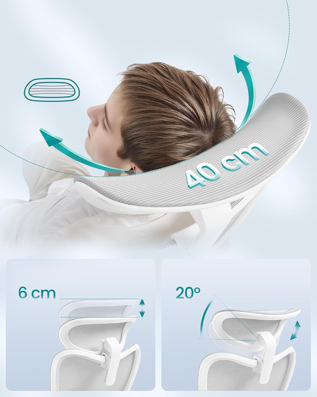 Thumbnail 6 de Sedia da ufficio ergonomica SONGMICS OBN066BH01 con supporto lombare e poggiatesta regolabili, portata fino a 150 kg