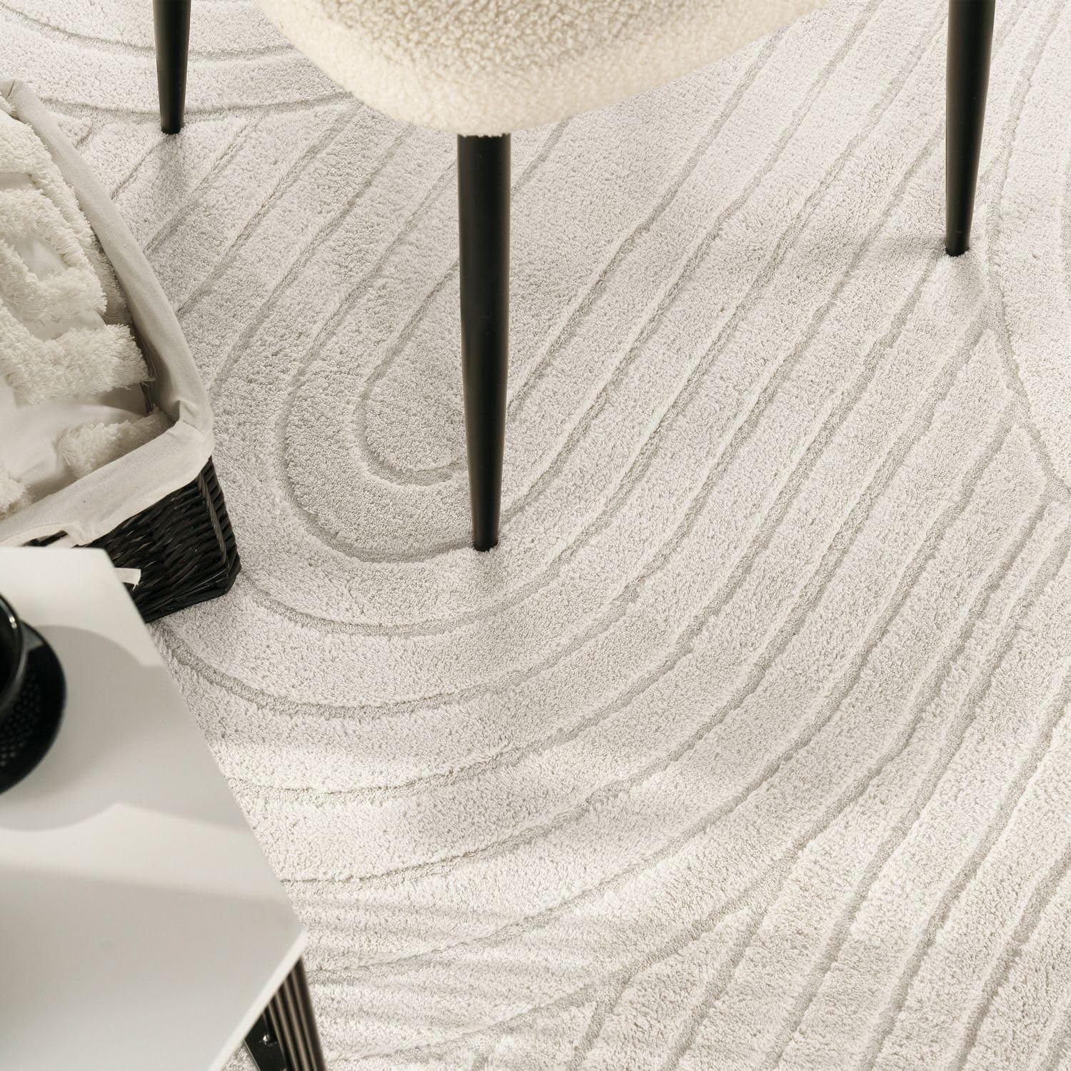 Detalle de TT Home Hochflor-Teppich 160x220 cm, Hellbeige/Hellcreme – Skandinavischer Boho-Style