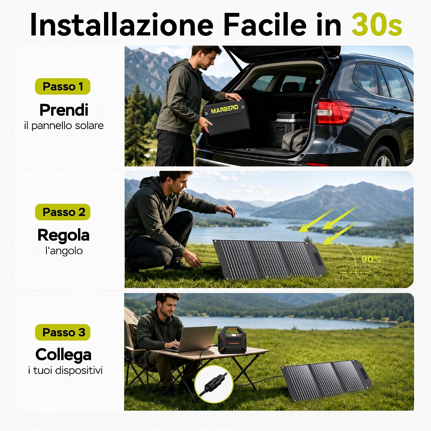 Detalle de MARBERO Pannello Solare Portatile 30W: carica in movimento con uscita versatile e robusto design