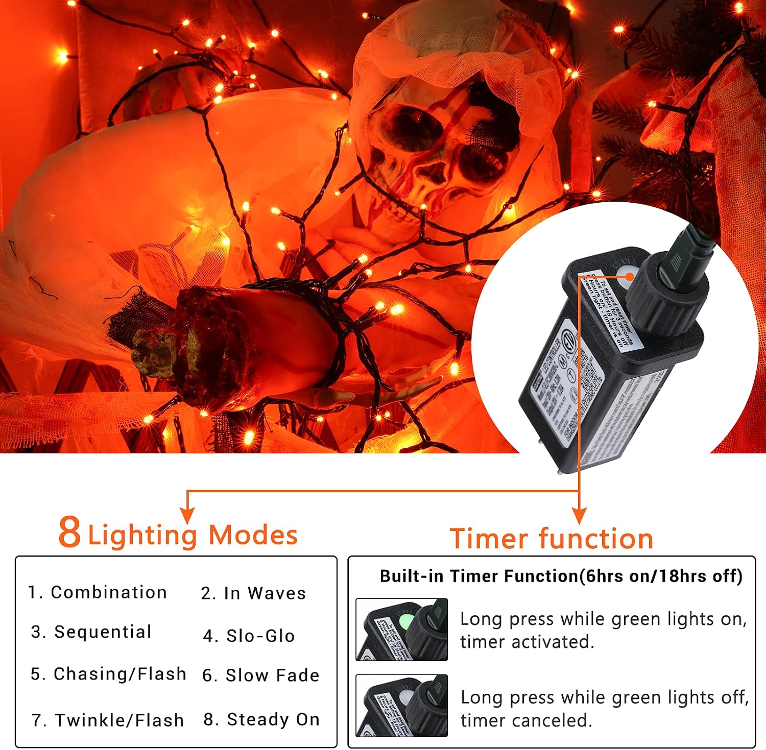Detalle 2 de Toodour Halloween String Lights, 131 ft
