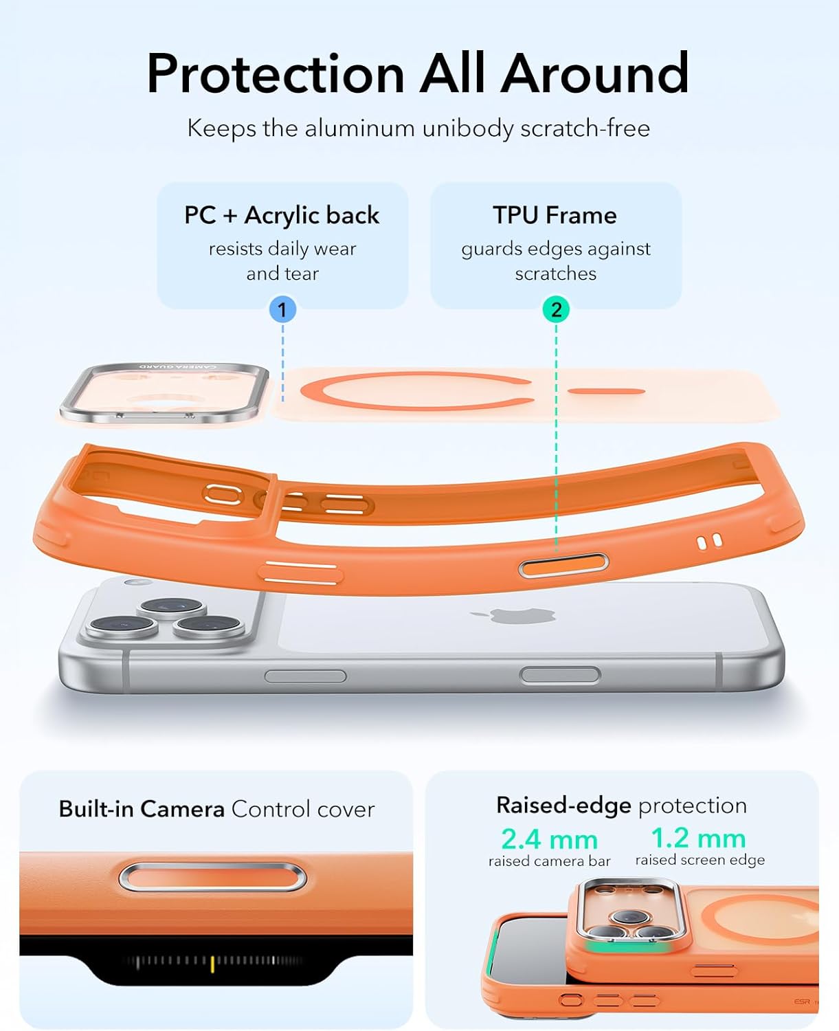 Thumbnail 2 de Coque ESR pour iPhone 17 Pro avec protection caméra, compatible MagSafe et support Stash (orange givré)