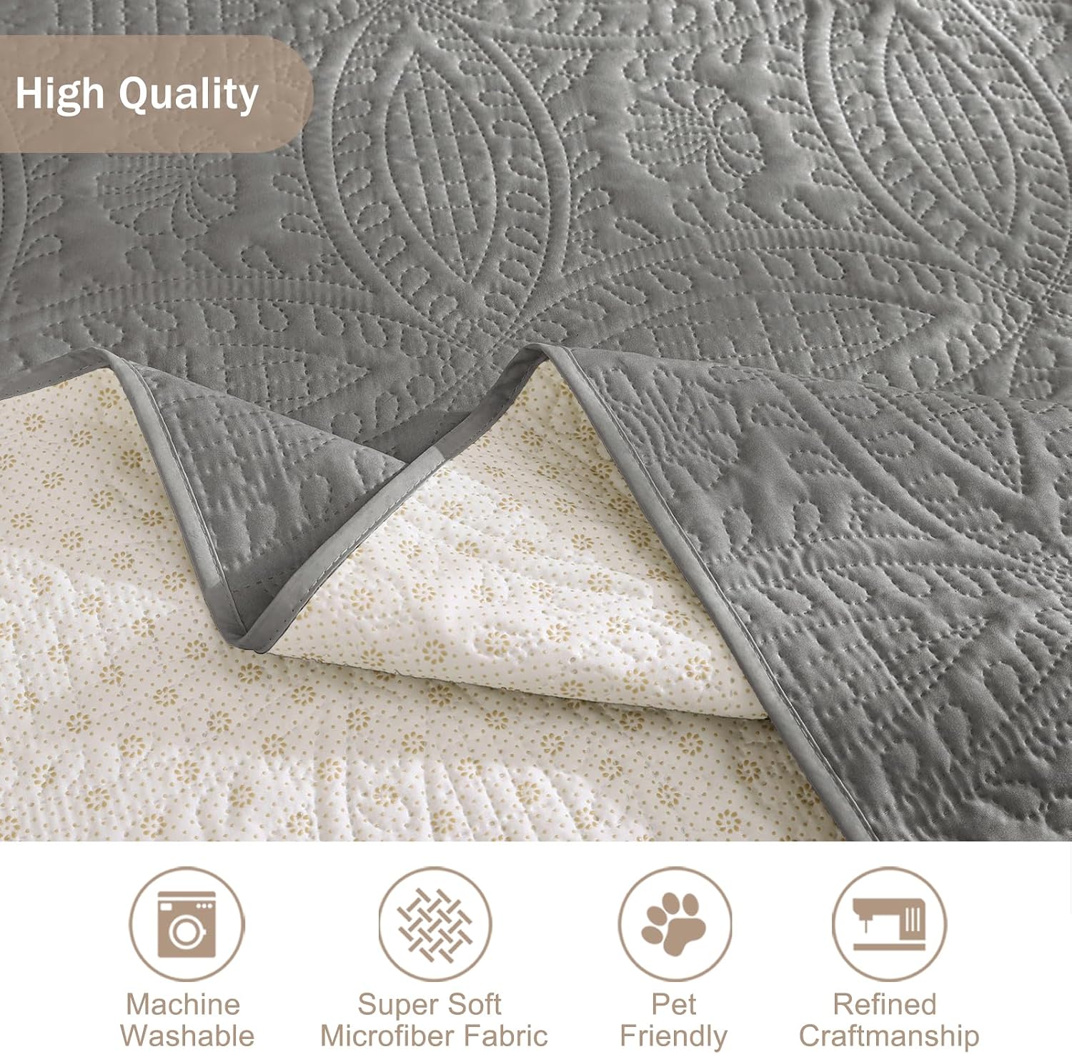 Thumbnail 5 de Pamhaven Quilted Grand Sofa Covers: 88" Water-Repellent Slipcover with Side Pockets