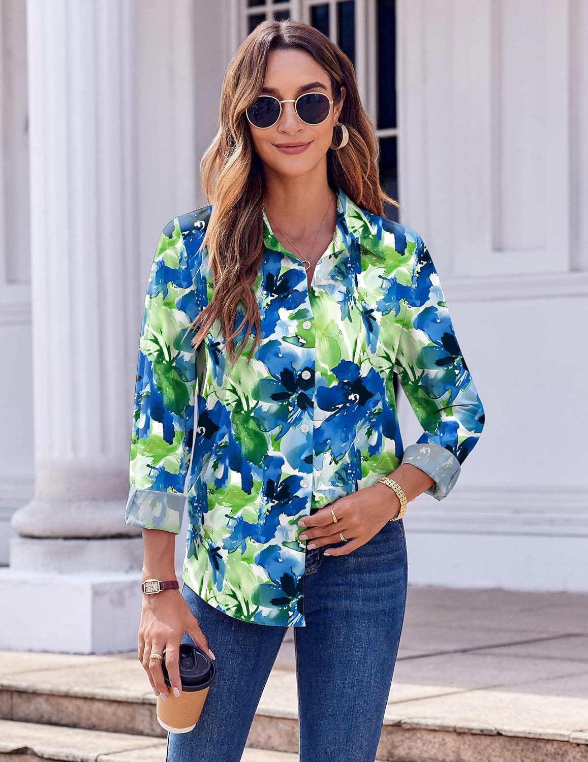 Thumbnail 4 de Zeagoo Button Down Floral Long Sleeve Blouse