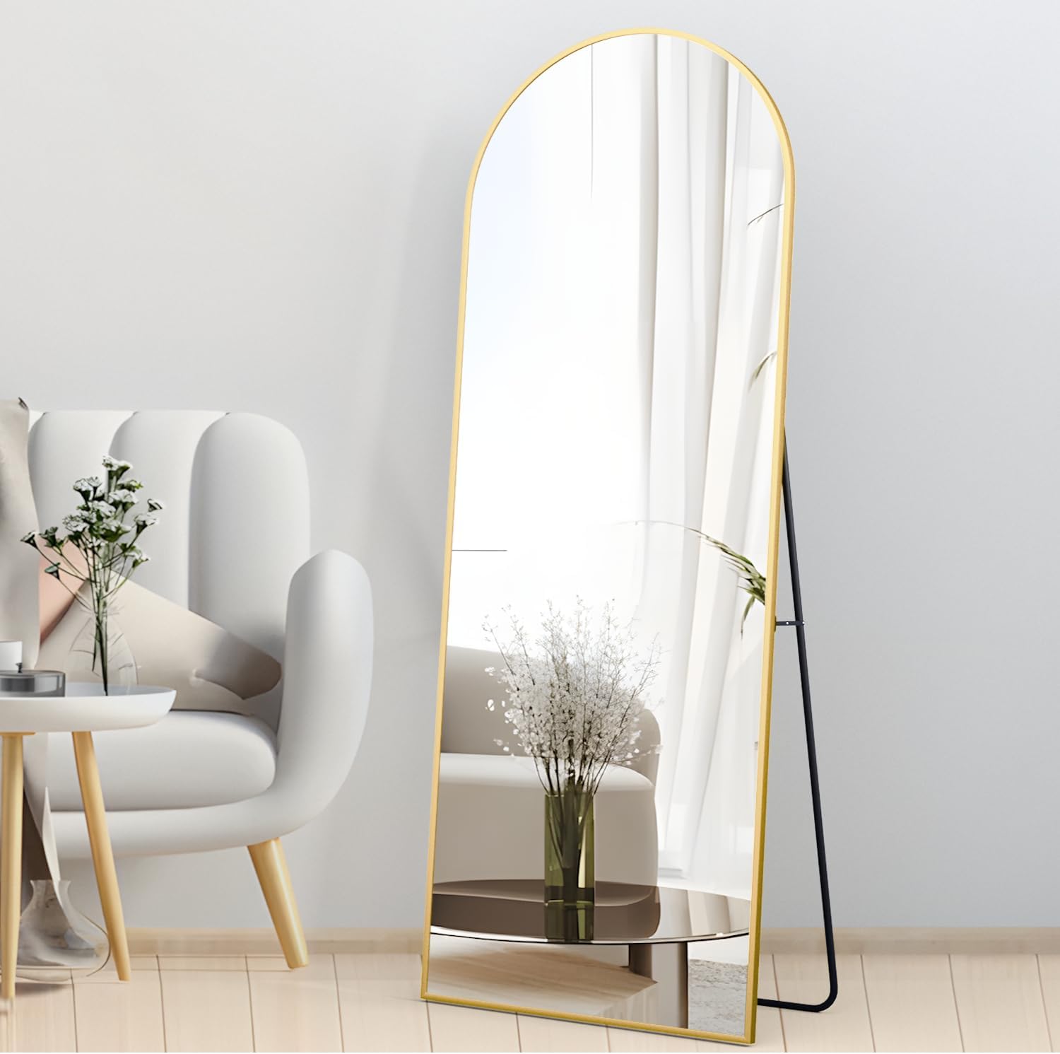 Detalle de NEUWEABY 64" x 21" Arched Full-Length Mirror with Stand, Gold Metal Frame