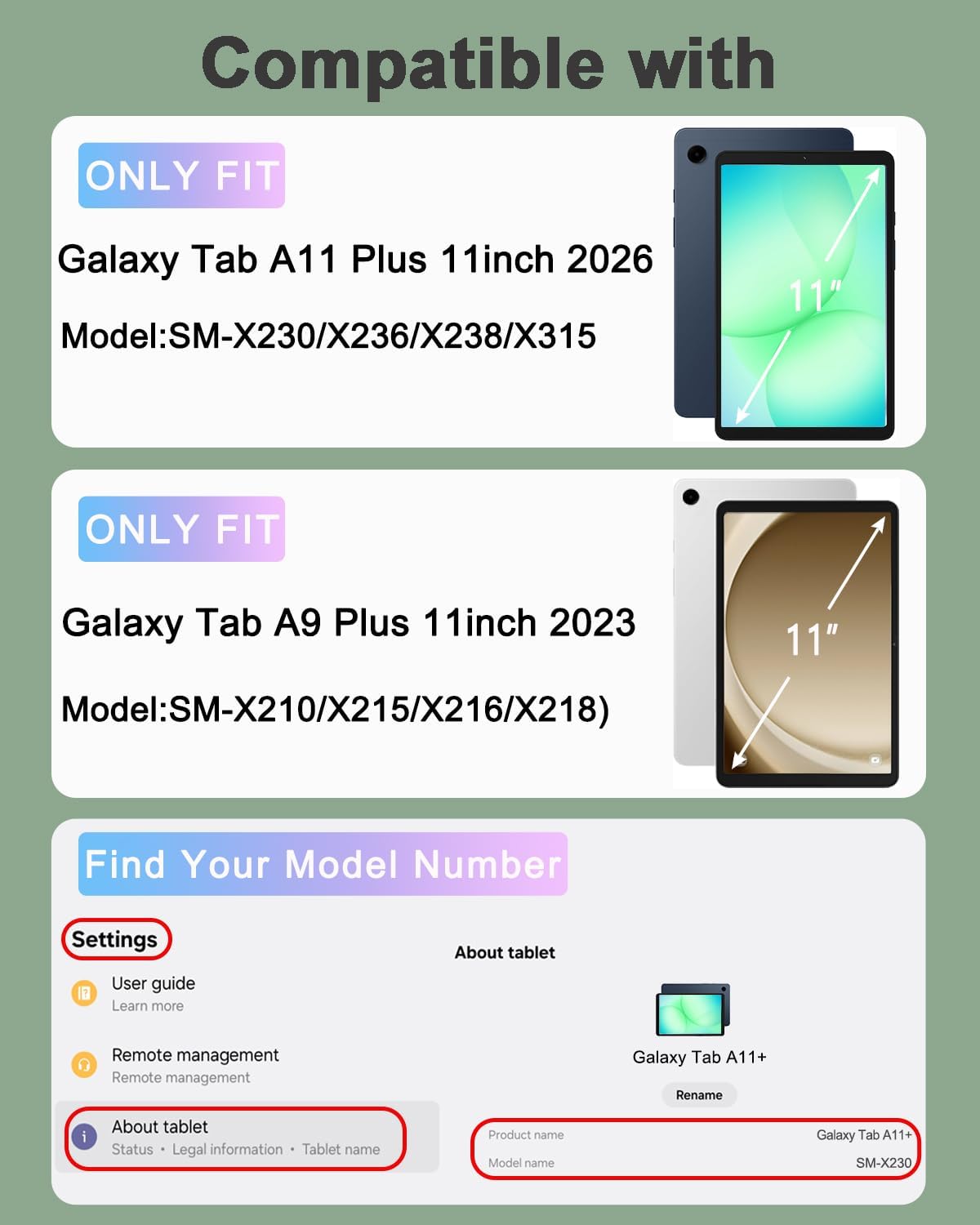Thumbnail 1 de EAMPANG Keyboard Mouse Case for Samsung Galaxy Tab A11+ / A9+ (11-inch, 2023/2025) — Dark Green Detachable RGB Keypad Cover