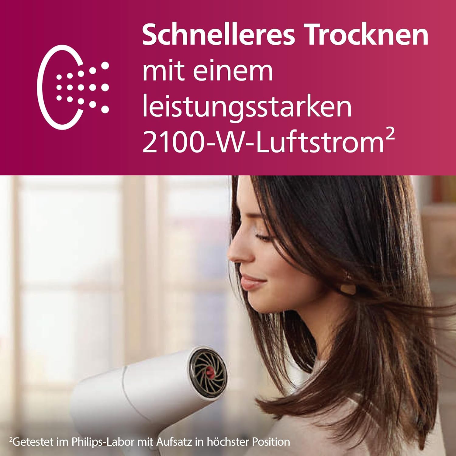 Detalle de Philips Haartrockner 5000 Series BHD500/20 (ThermoShield, Ionenfunktion) mit Stylingdüse & Volumendiffusor, 2.100 W
