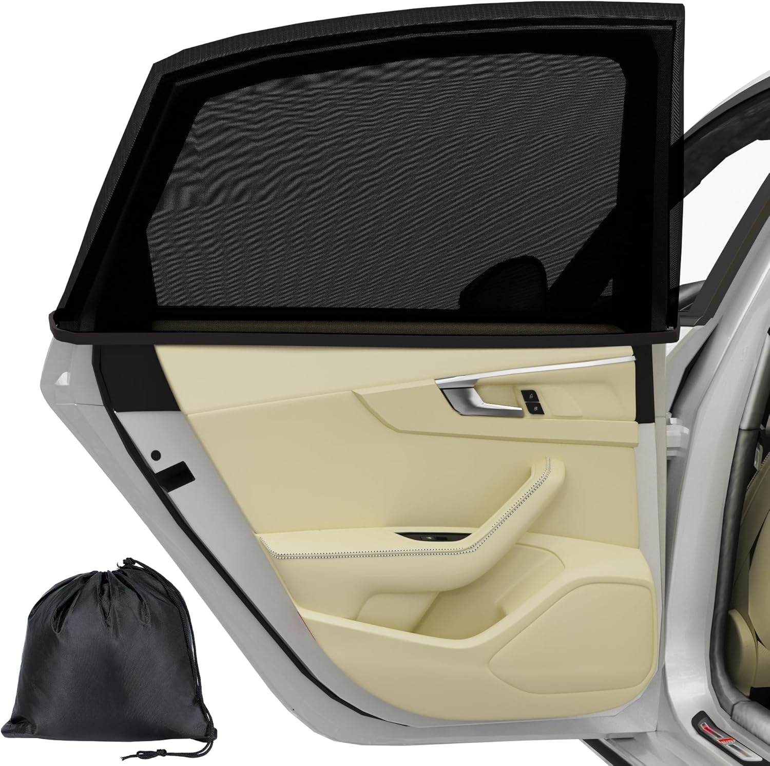 Vincona Car Window Shades for Baby (2 Pack) – Stretchable & Breathable Rear Window Screens for Sun, UV and Mosquito Protection (XL)