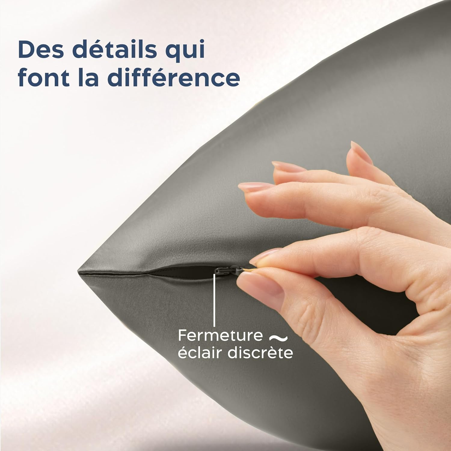 Thumbnail 5 de Twinzen Taie d’oreiller en soie 100% (Oeko-Tex) Grade 6A, 60 x 60 cm – Gris foncé, 1 unité