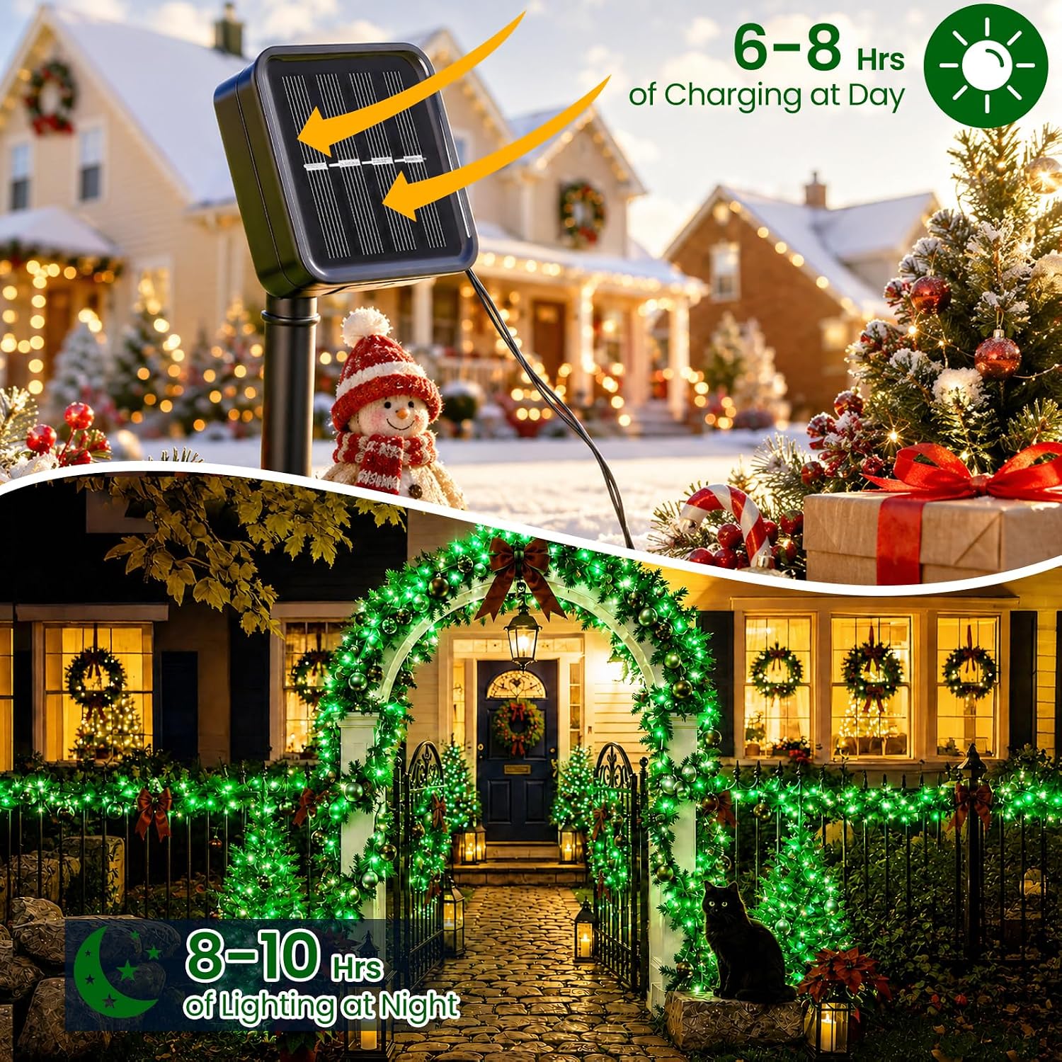 Detalle 2 de Moettany 5GREEN-2-TYN Solar Christmas String Lights, 100 Green LEDs, 8 Modes