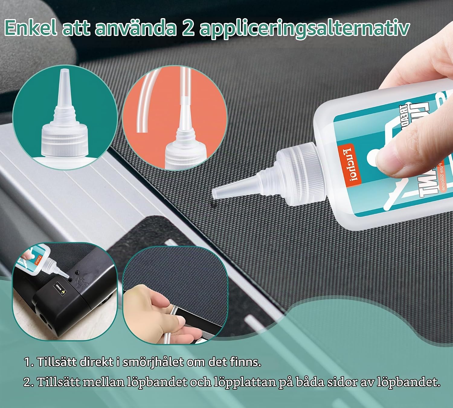 Detalle de Fuchoi silikonolja för löpband, 200 ml med applikatorrör