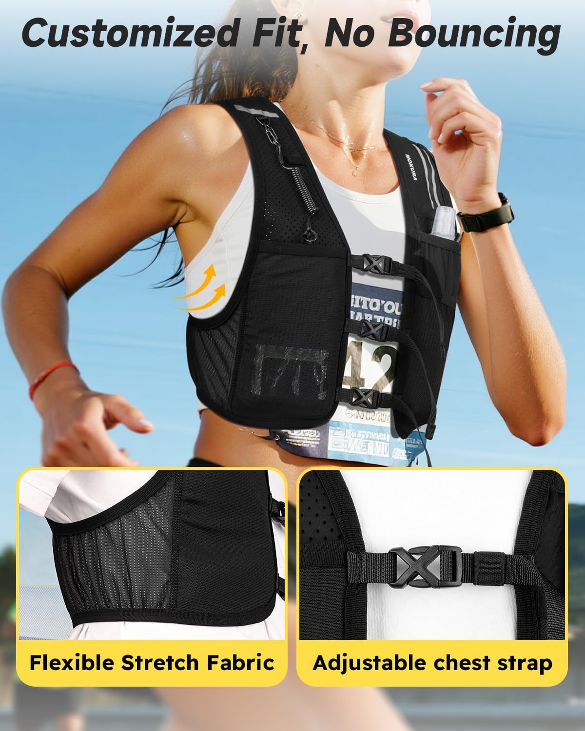Detalle 2 de MOKURA Running Vest-BL-M-001 Hydration Vest with 500 mL Flask and Phone Holder