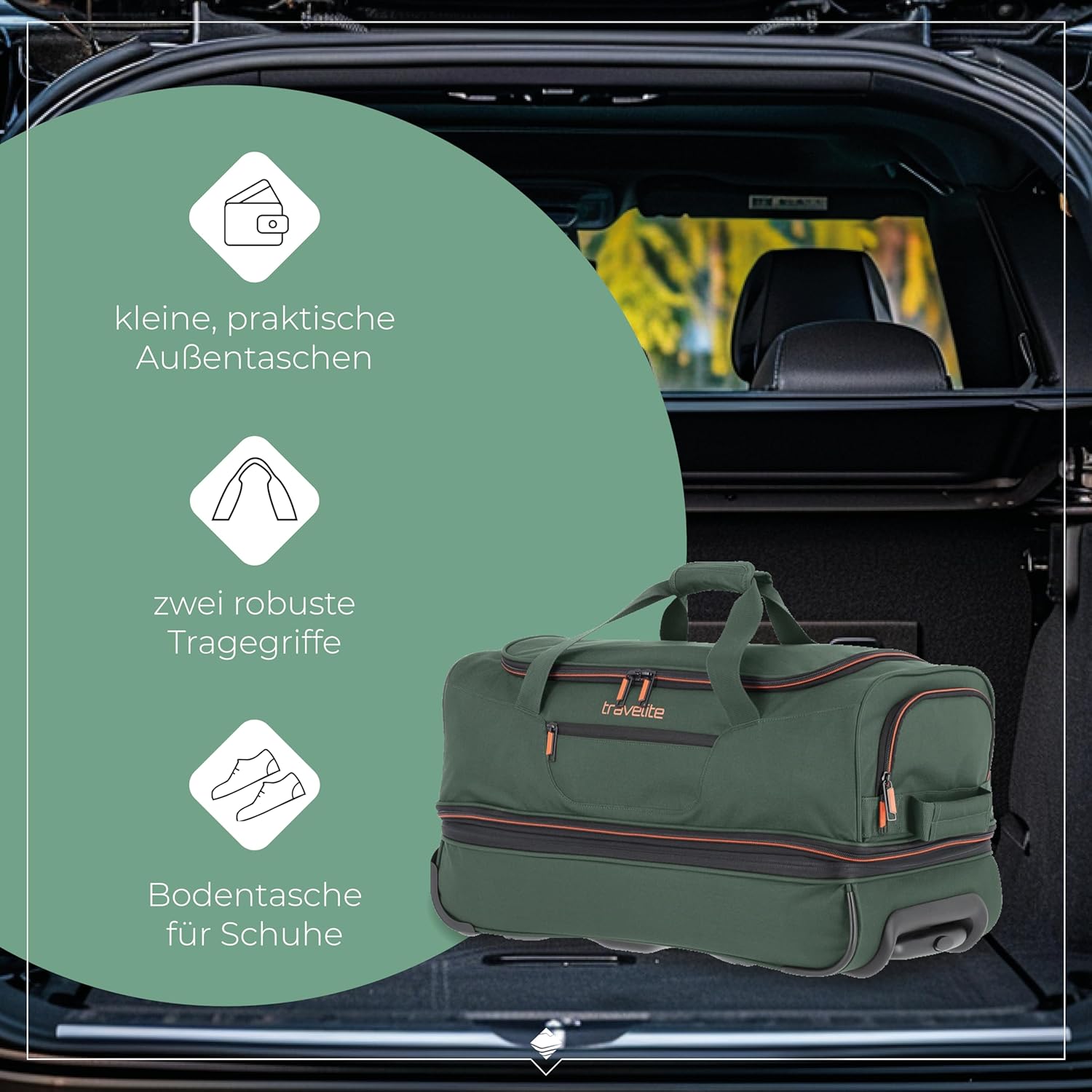 Detalle 2 de travelite Travelite Trolley Reisetasche mit Rollen „Basics“ mittelgroß, erweiterbar (55 cm) – 51–64 Liter