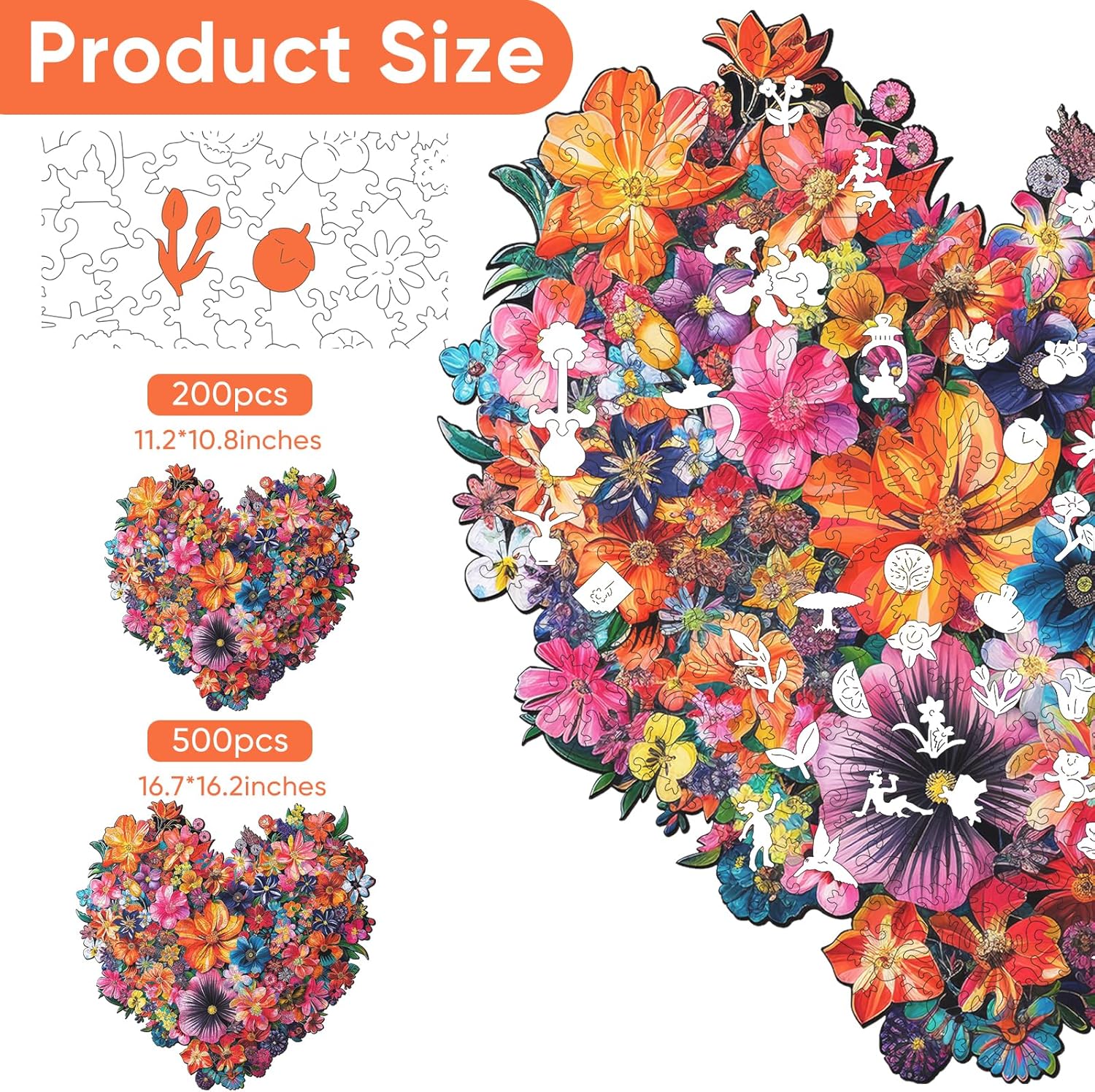 Thumbnail 3 de Mys Aurora 500-Piece Heart Flower Wooden Jigsaw Puzzle for Adults (16.7'' x 16.2'')