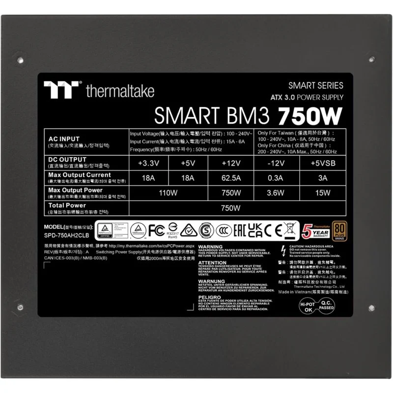 Detalle de Thermaltake Smart BM3 750W PCIE5 80 Plus Bronze Semi Modular