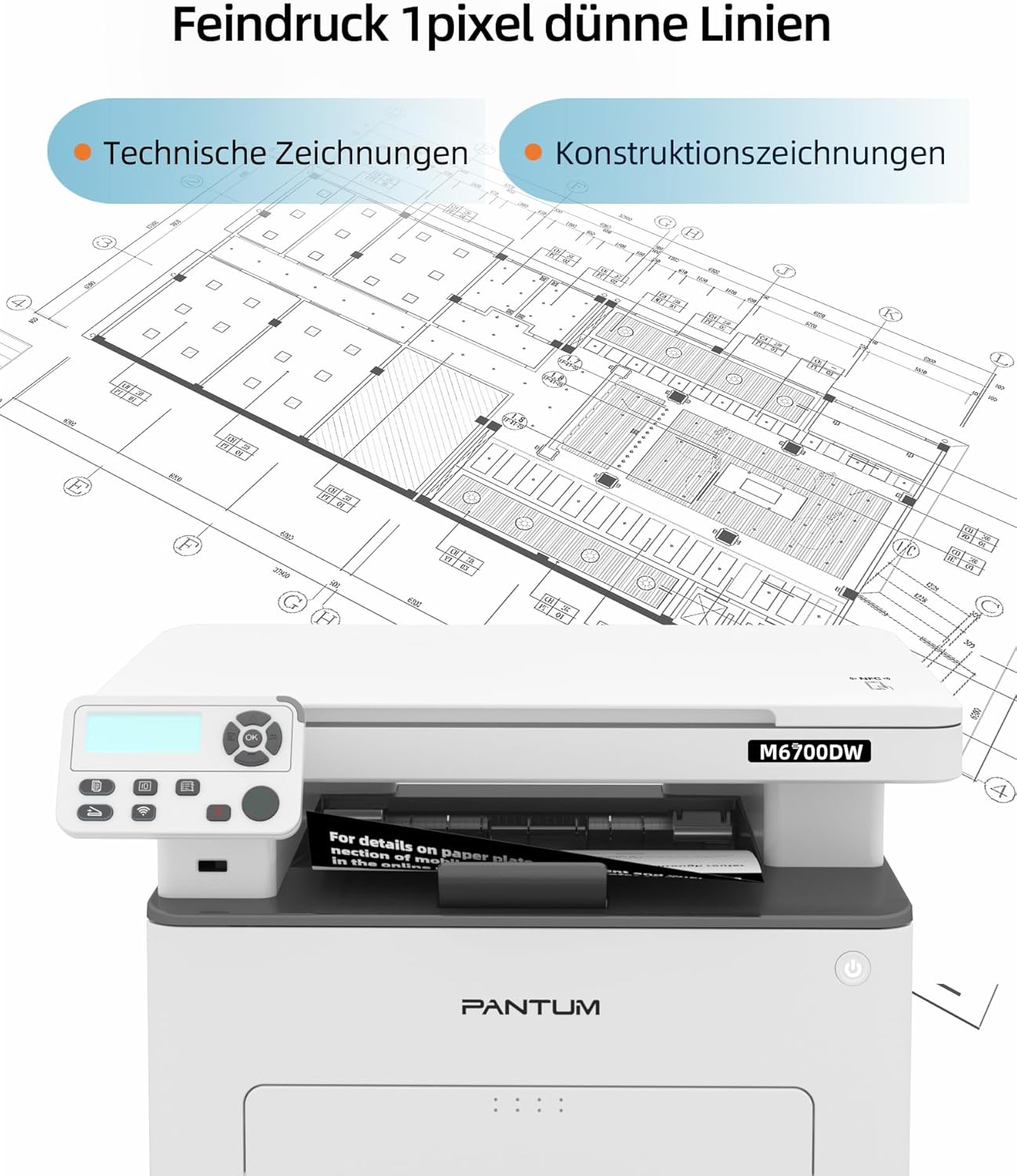 Detalle de PANTUM M6700DW: Multifunktionslaserdrucker mit Duplex, WLAN & 30 Seiten/Minute