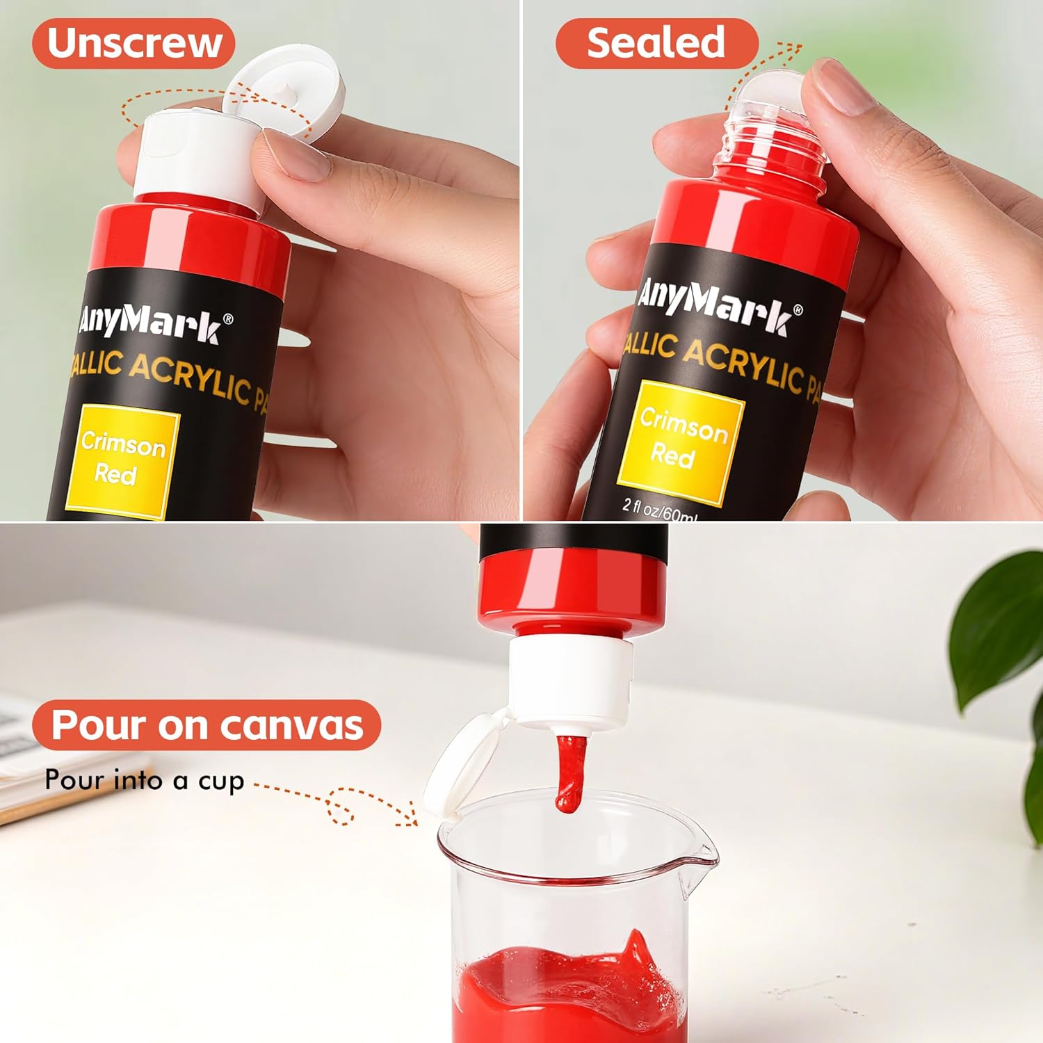 Thumbnail 3 de AnyMark Peinture acrylique métallique brillante – ensemble 24 couleurs avec 10 pinceaux (flacons 60 ml)
