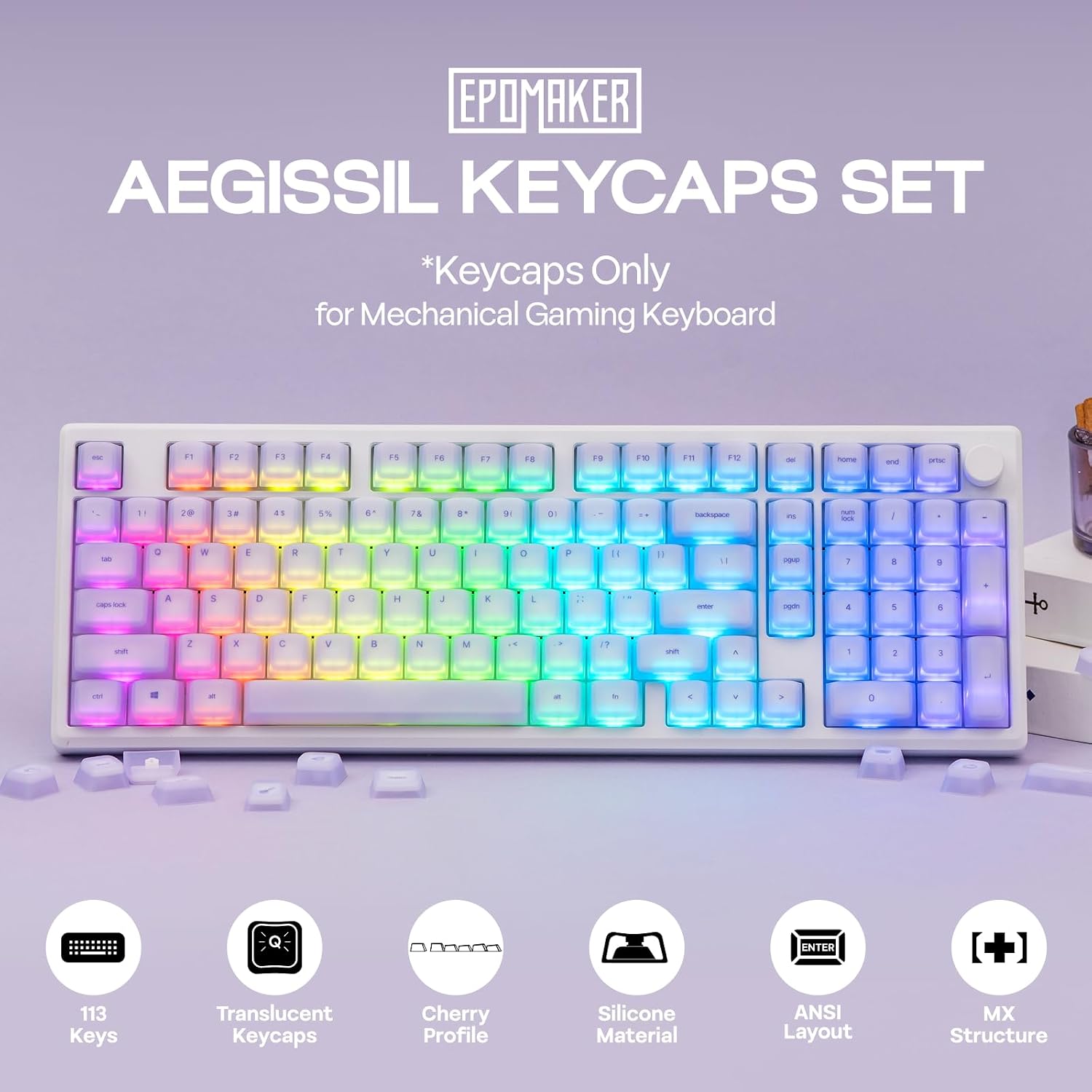 Detalle 2 de EPOMAKER AegisSil silicone cherry profile keycaps 113 keys ⌨