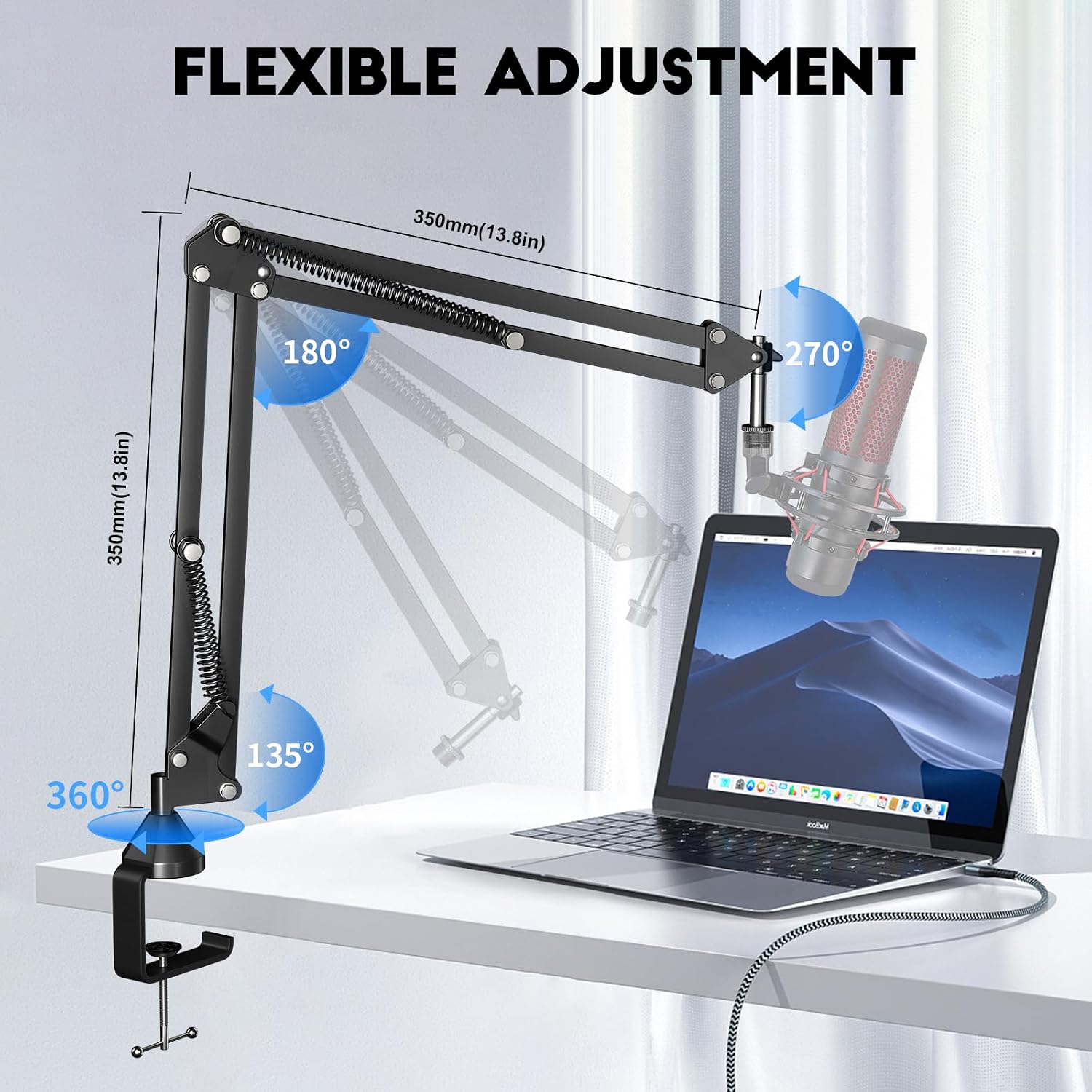 Detalle 2 de Aokeo AK-35 desk microphone boom arm with scissor arm design (for Blue Yeti, Snowball, QuadCast, Wave and more)