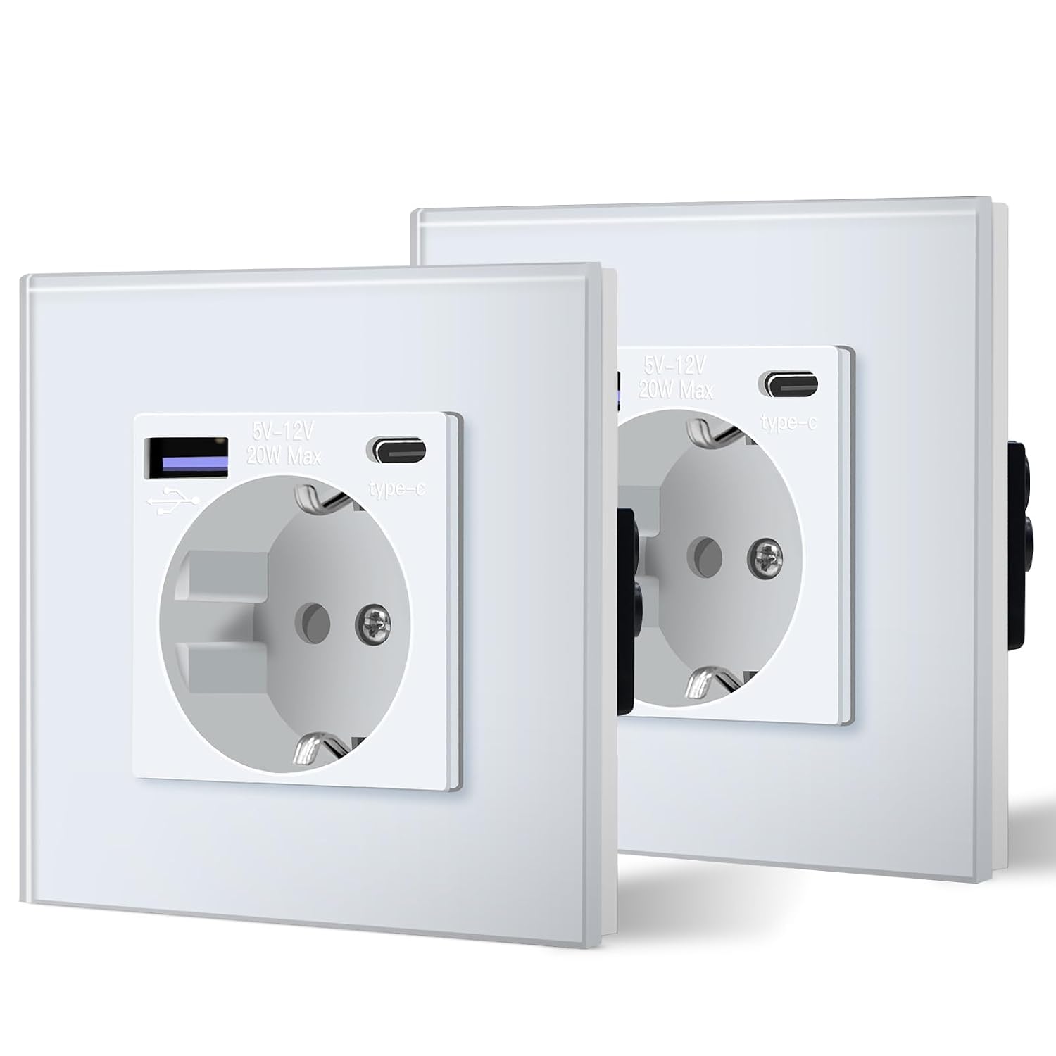 Detalle de BSEED 2P-GL86EUSK1PDAC1W inbouwstopcontact met USB-C, 20 W, wit