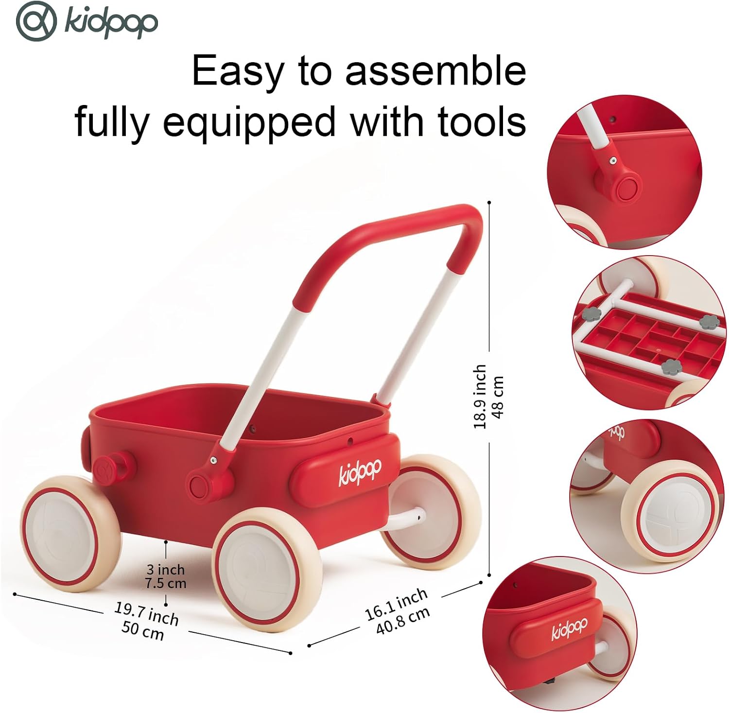 Detalle de Kidpop PULA Push & Pull Walker Wagon (Red) – baby walker wagon for 7 months to 3 years
