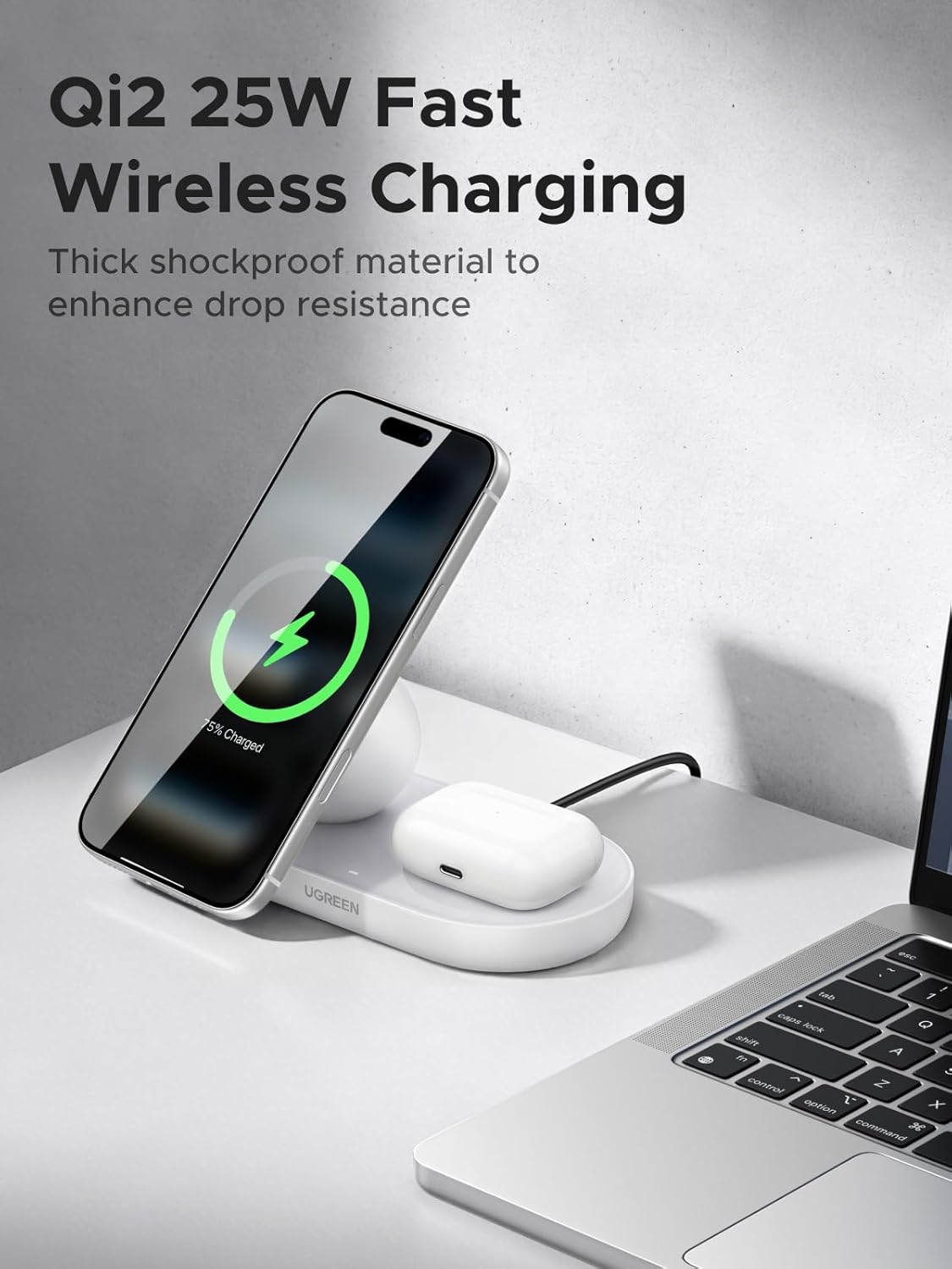 Thumbnail 1 de UGREEN Zapix Chargeur induction iPhone Qi2 25W 2-en-1 (compatible MagSafe) pour iPhone & AirPods