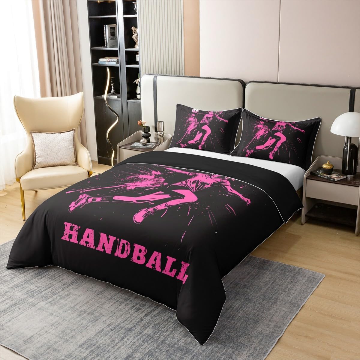 Thumbnail 2 de Homewish Kinder-Bettwäsche-Set „Ballspiele“ aus Baumwolle (135x200 cm), schwarz/rosa, 2-teilig