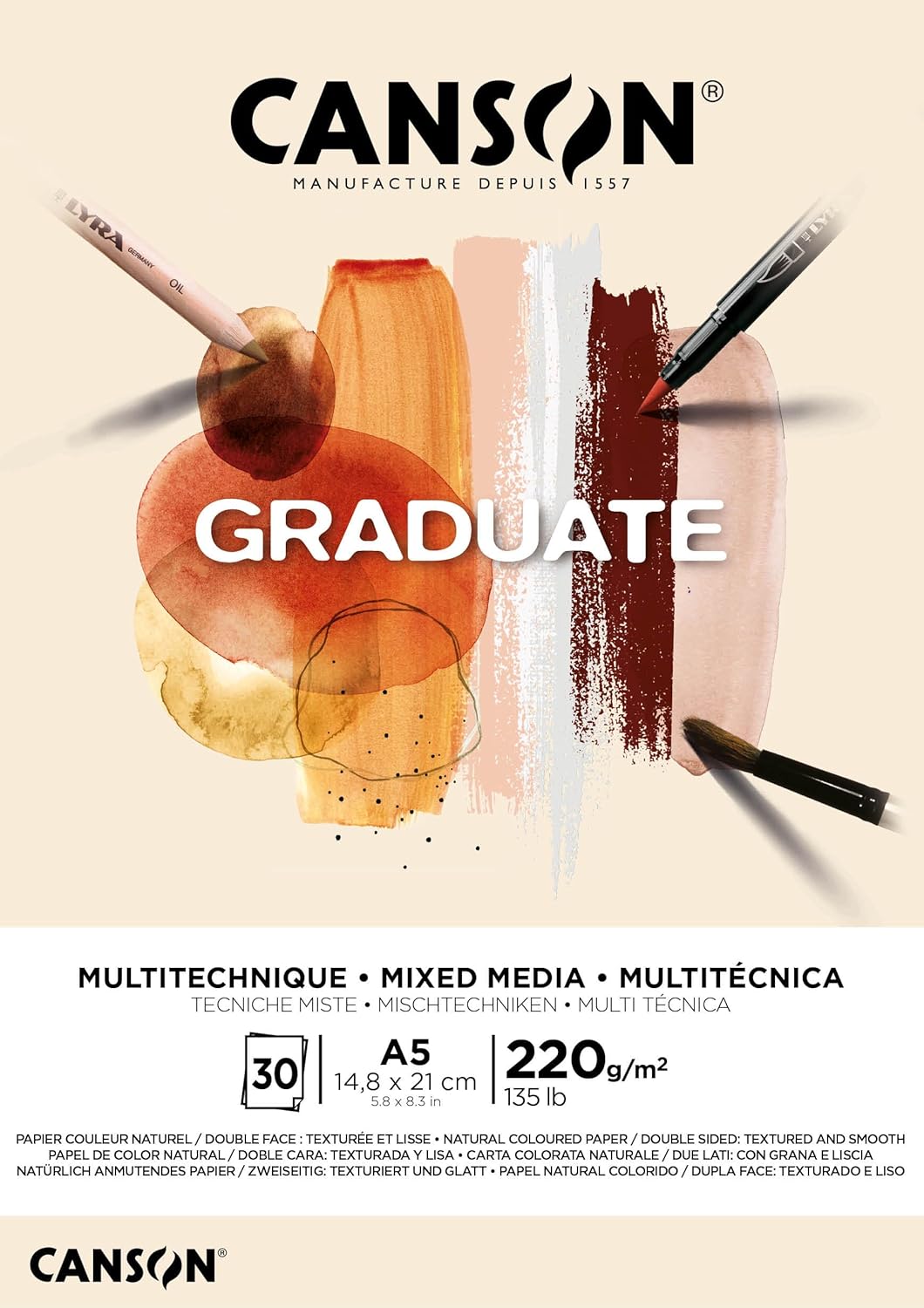 Thumbnail 3 de Canson Graduate Mixed Media – Bloc A3 30 feuilles papier naturell 220 g/m² (double face)