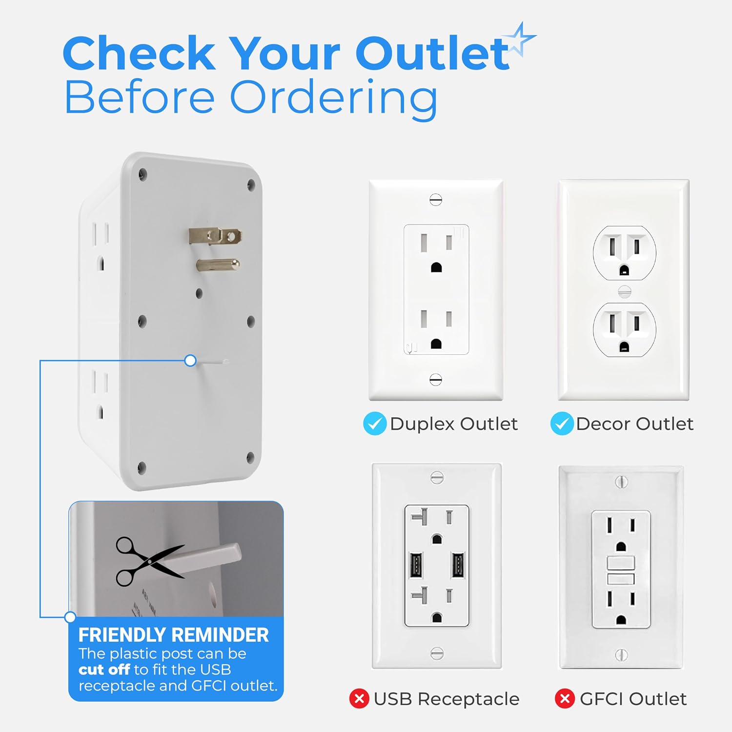Thumbnail 6 de BlueStars Wall-Mount Power Strip with 6 Outlets, 4 USB Ports and Night Light