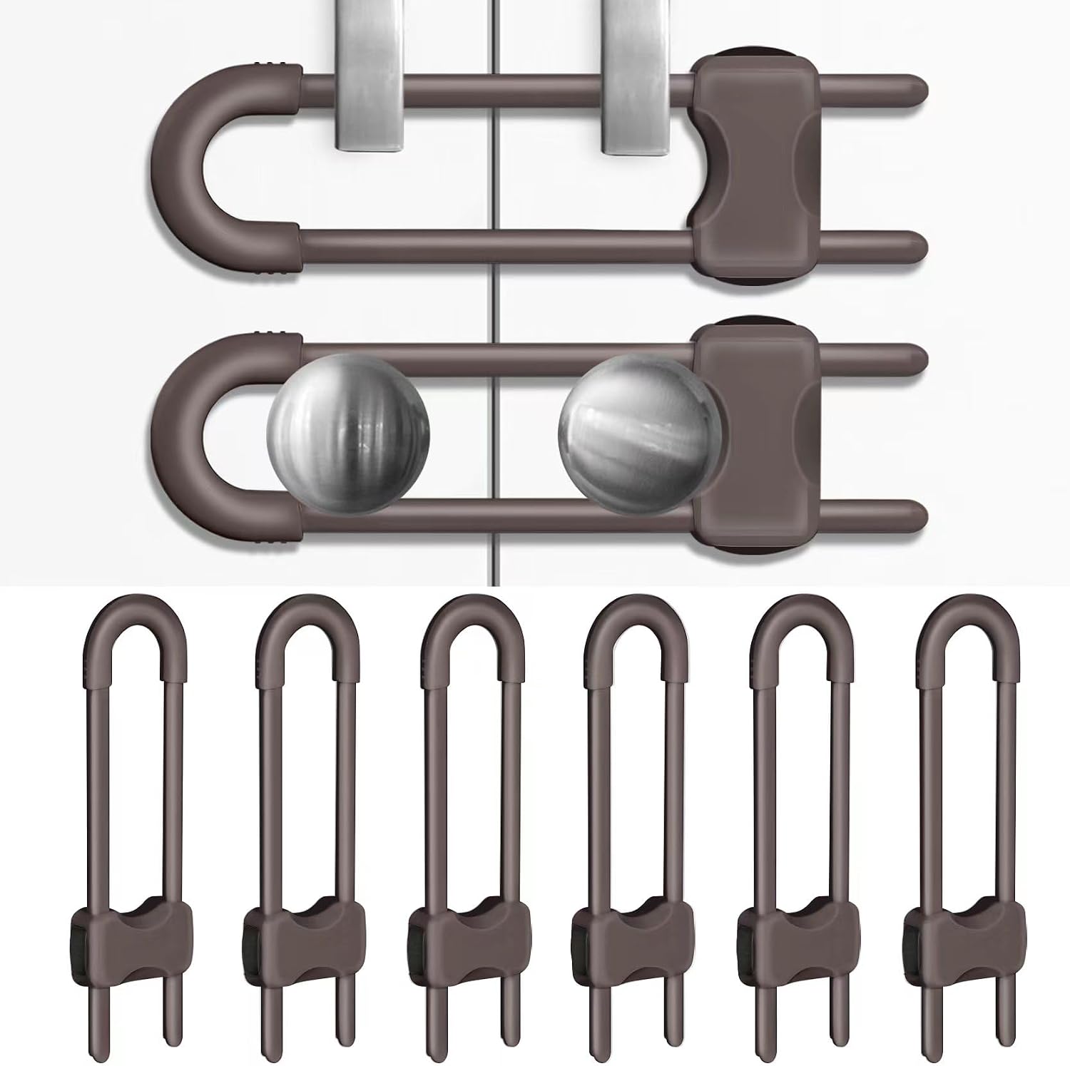Detalle de SPISPI Cabinet Locks for Babies, 6-Pack Brown U-Shaped Adjustable Locks