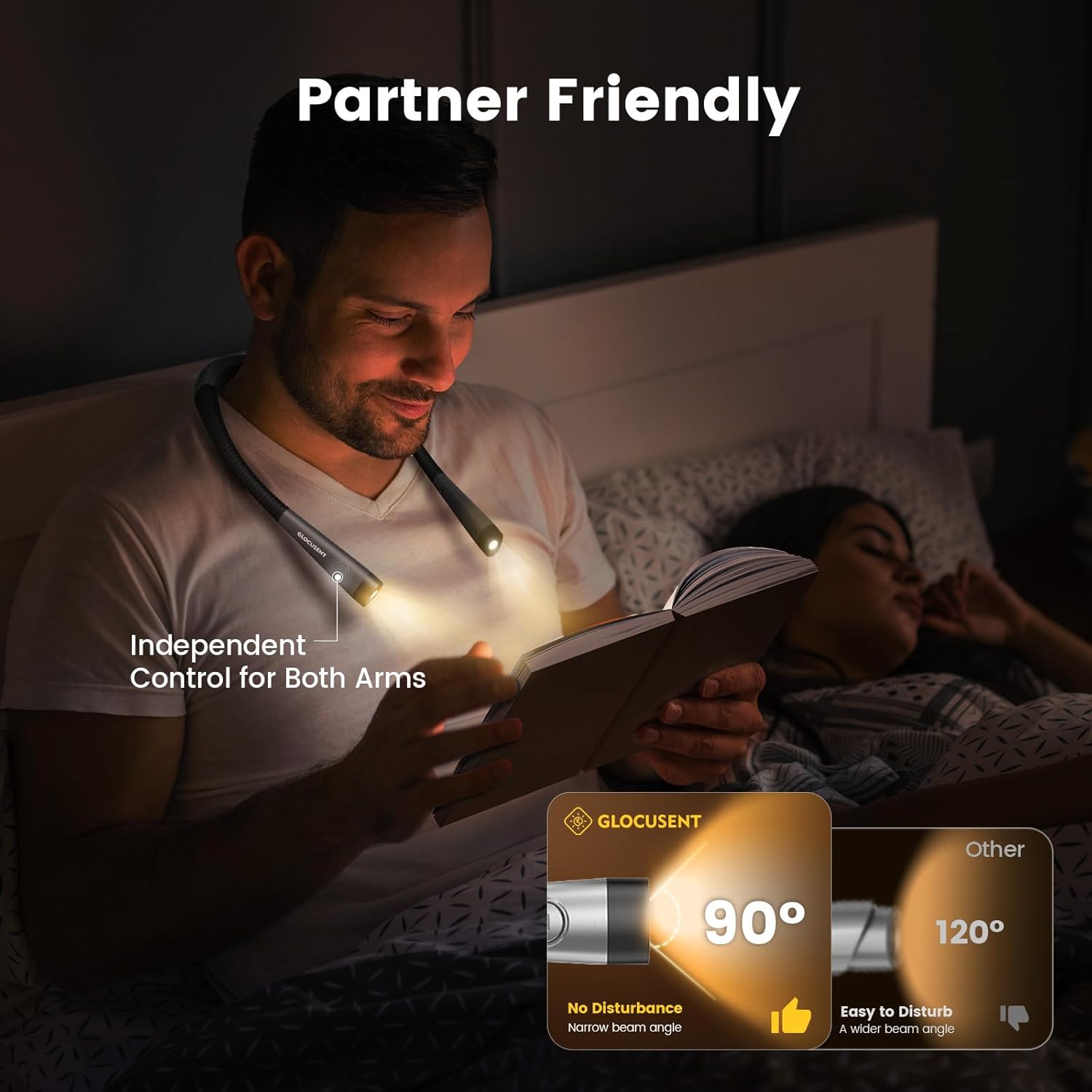 Thumbnail 5 de Glocusent Lampe de Lecture de Cou Rechargeable — Liseuse LED à 3 températures et 6 niveaux, pour lit et tricot