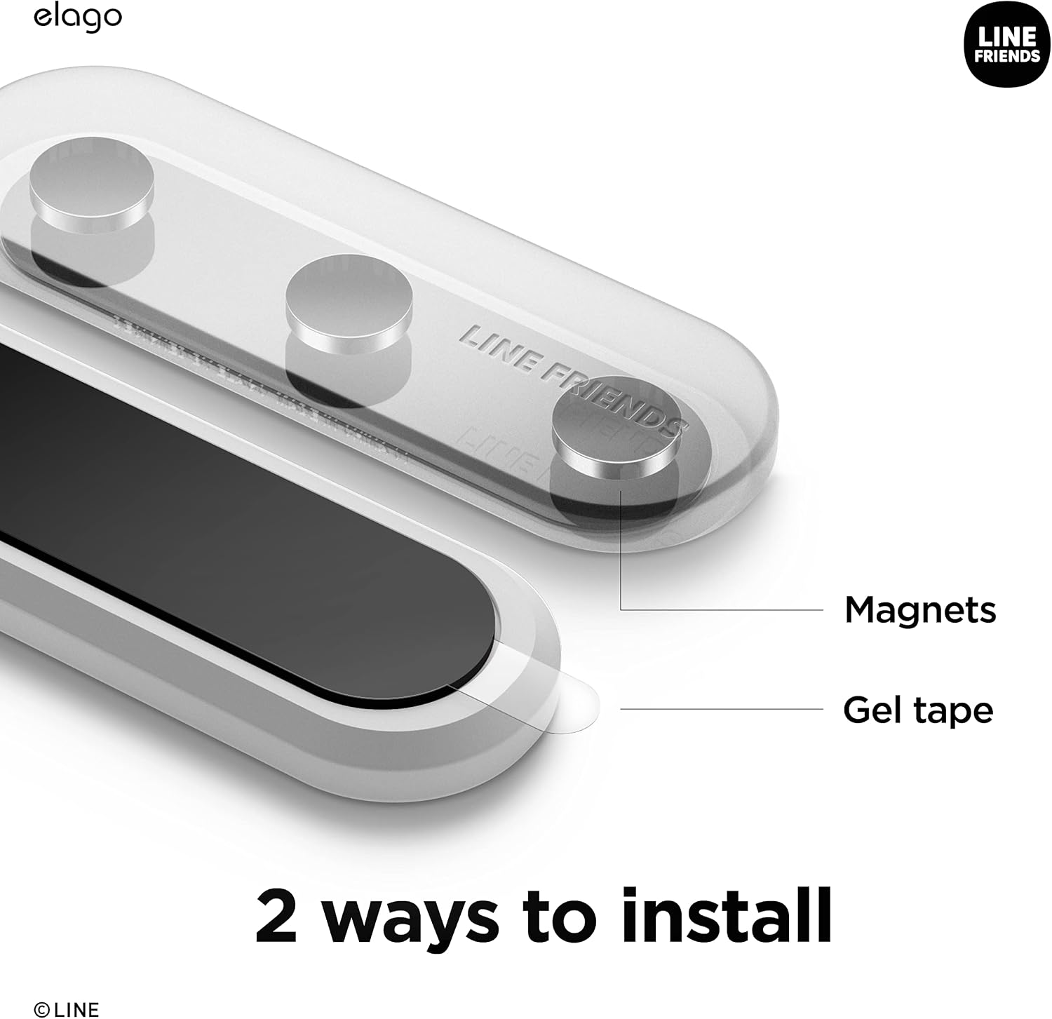 Detalle de elago LINE FRIENDS Bottoni Magnetici per Gestione Cavi (organizza 3 cavi) con magneti potenti e adesivo riutilizzabile