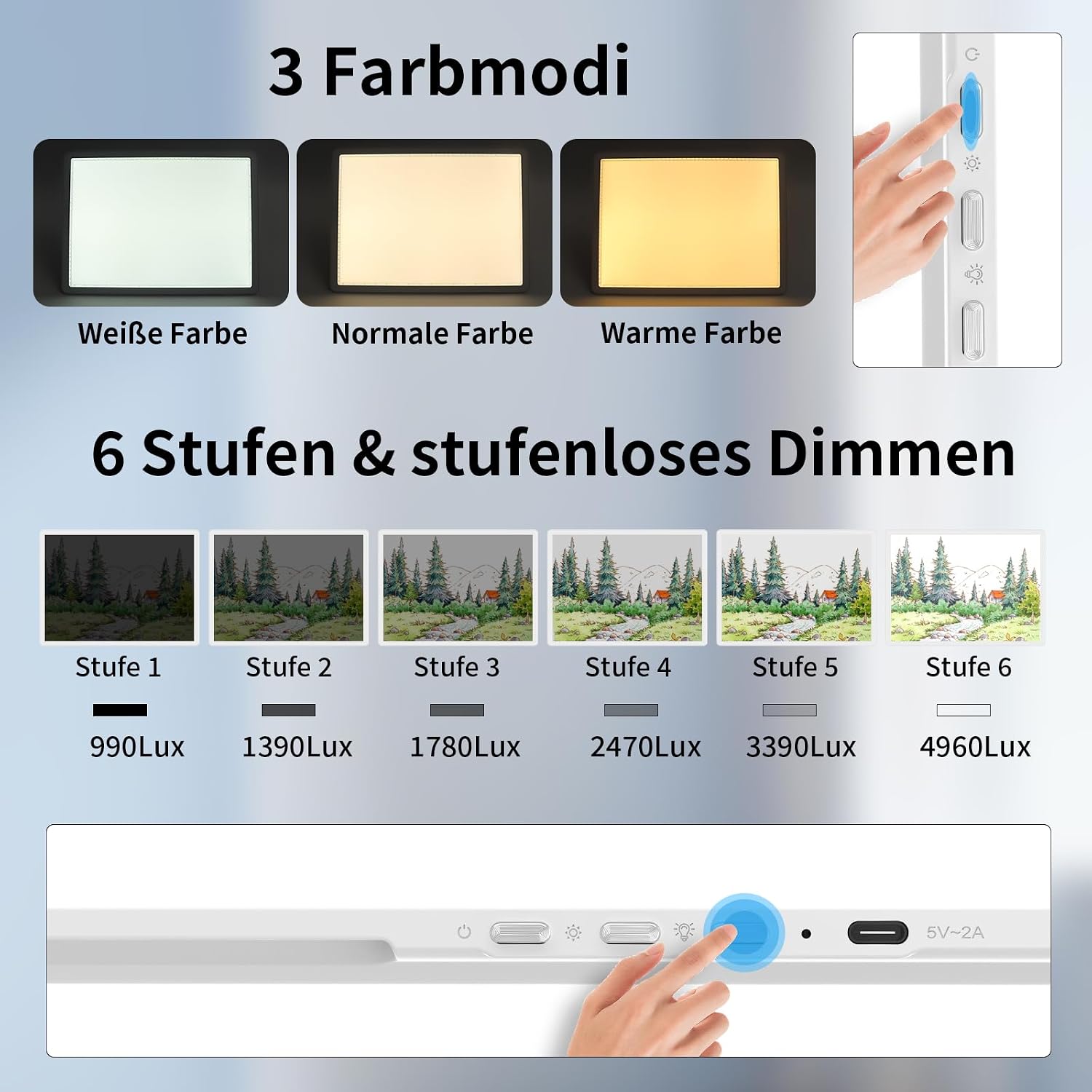 Thumbnail 3 de TOHETO A2 Leuchttisch für Diamantmalerei (64 × 46,6 cm) – kabellose Lichtbox mit Magneten und Akku