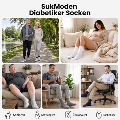 Thumbnail 6 de SukModen Diabetiker-Socken Herren & Damen – 10 Paar, ohne Gummibund, weiche Baumwolle, nahtloser Zehenbereich, Schwarz