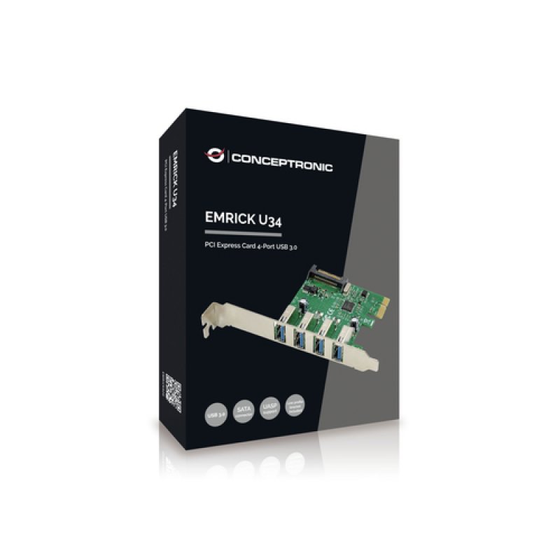 Detalle 2 de Conceptronic Emrick U34: Tarjeta PCIe USB 3.0 de 4 puertos para PC de sobremesa